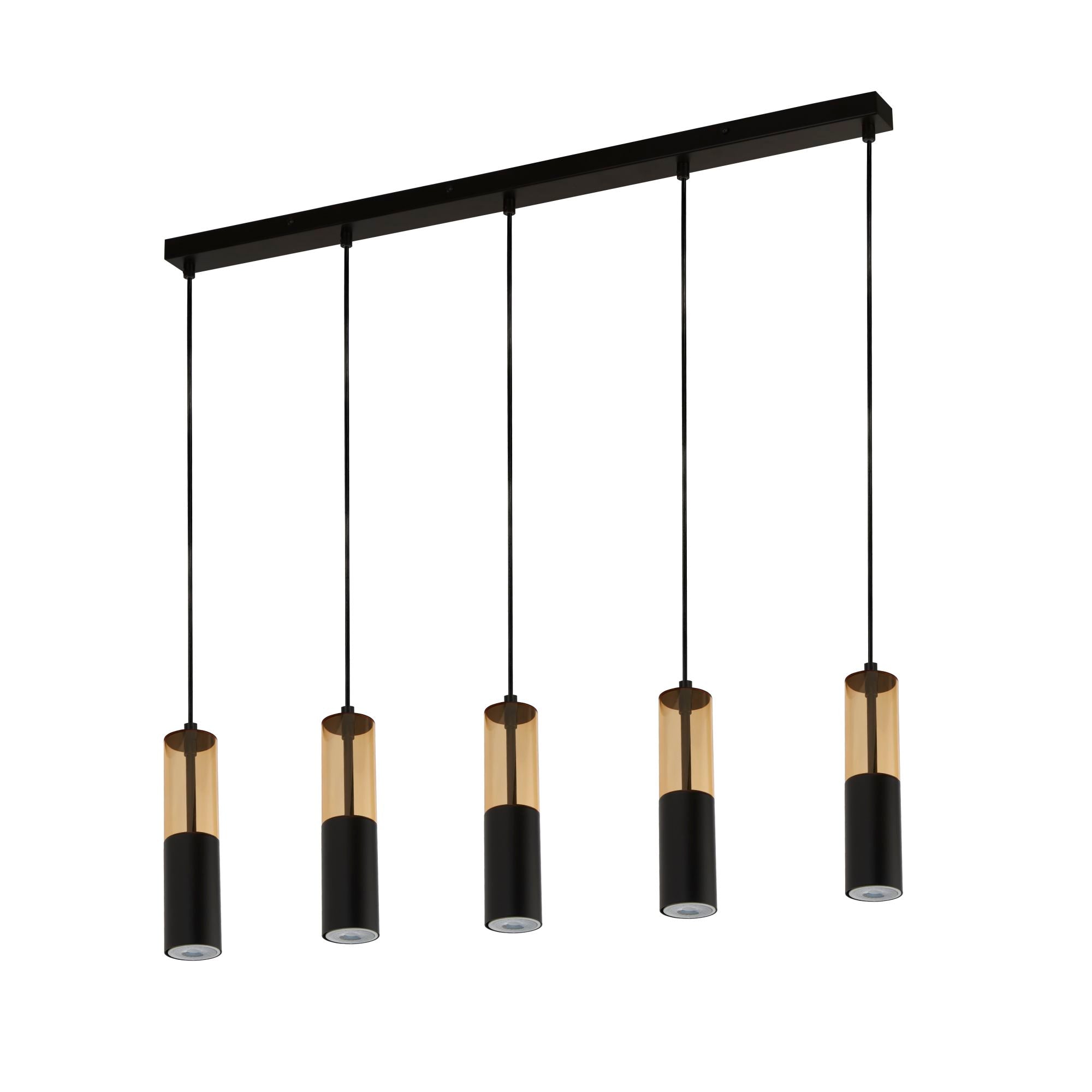 Searchlight Maud 5 Light Bar Ceiling Pendant - Amber Acrylic & Black