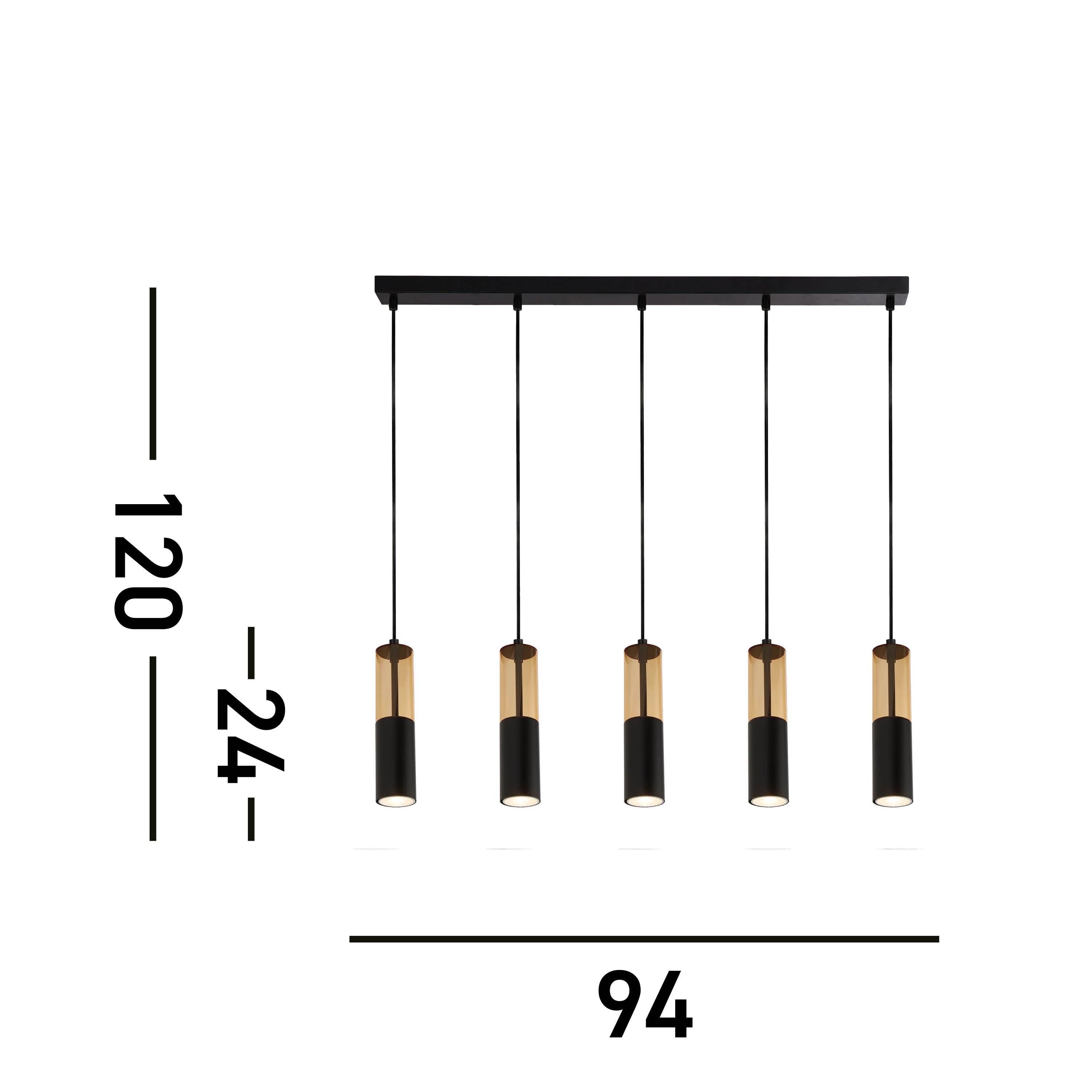 Searchlight Maud 5 Light Bar Ceiling Pendant - Amber Acrylic & Black