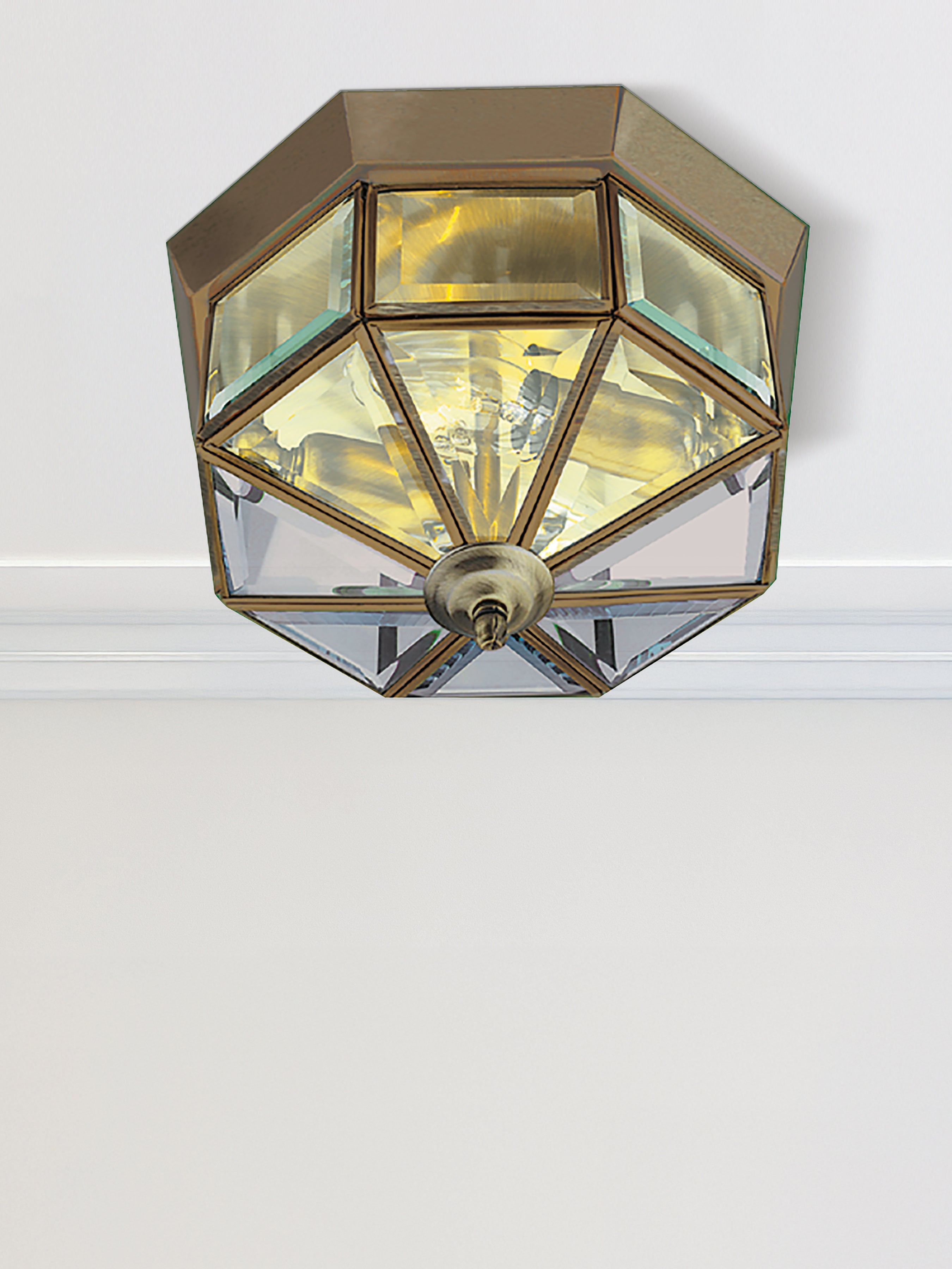 Searchlight Angela Antique Brass Flush Light With Clear Glass Fitting