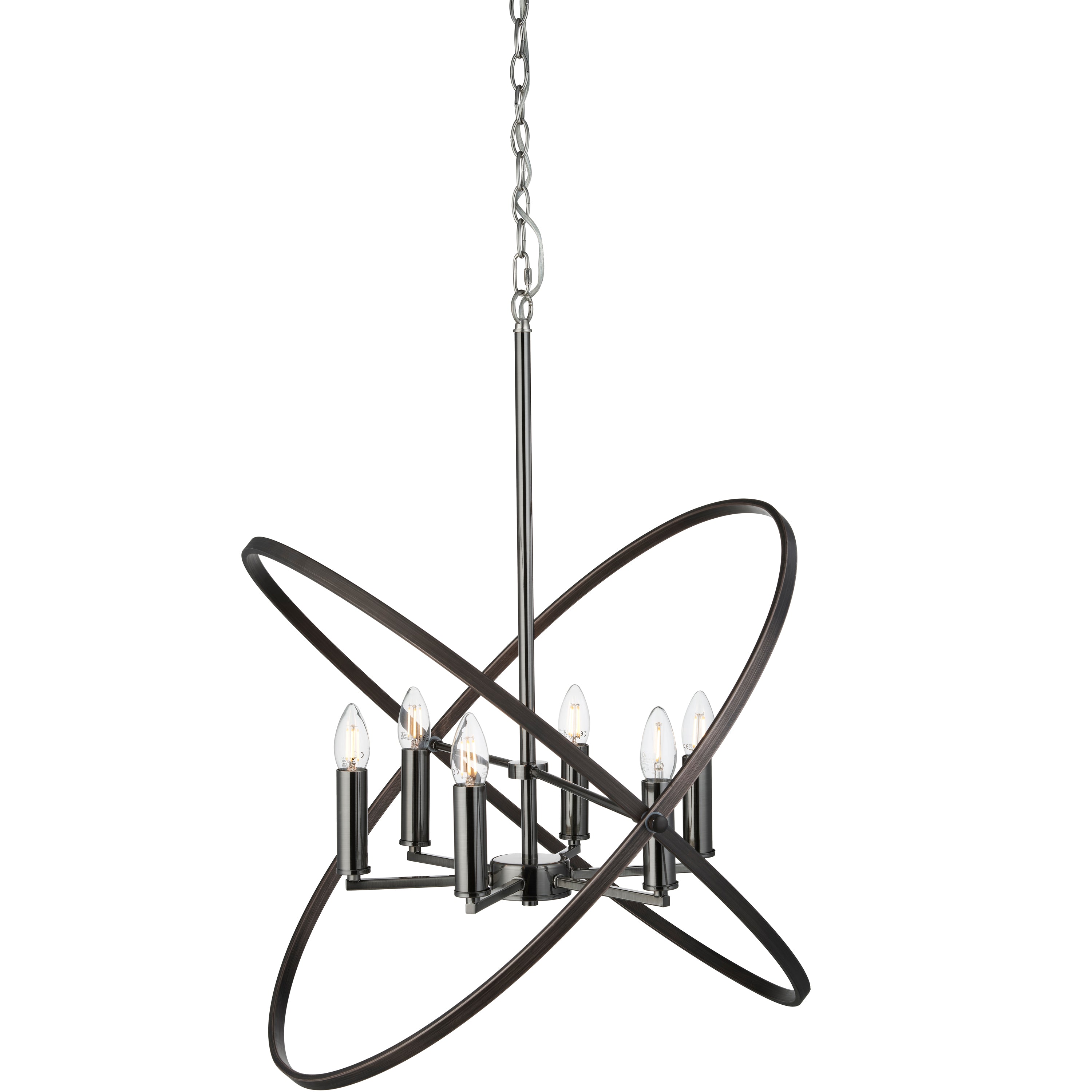 Searchlight Harding 6 Light Pendant, Pewter