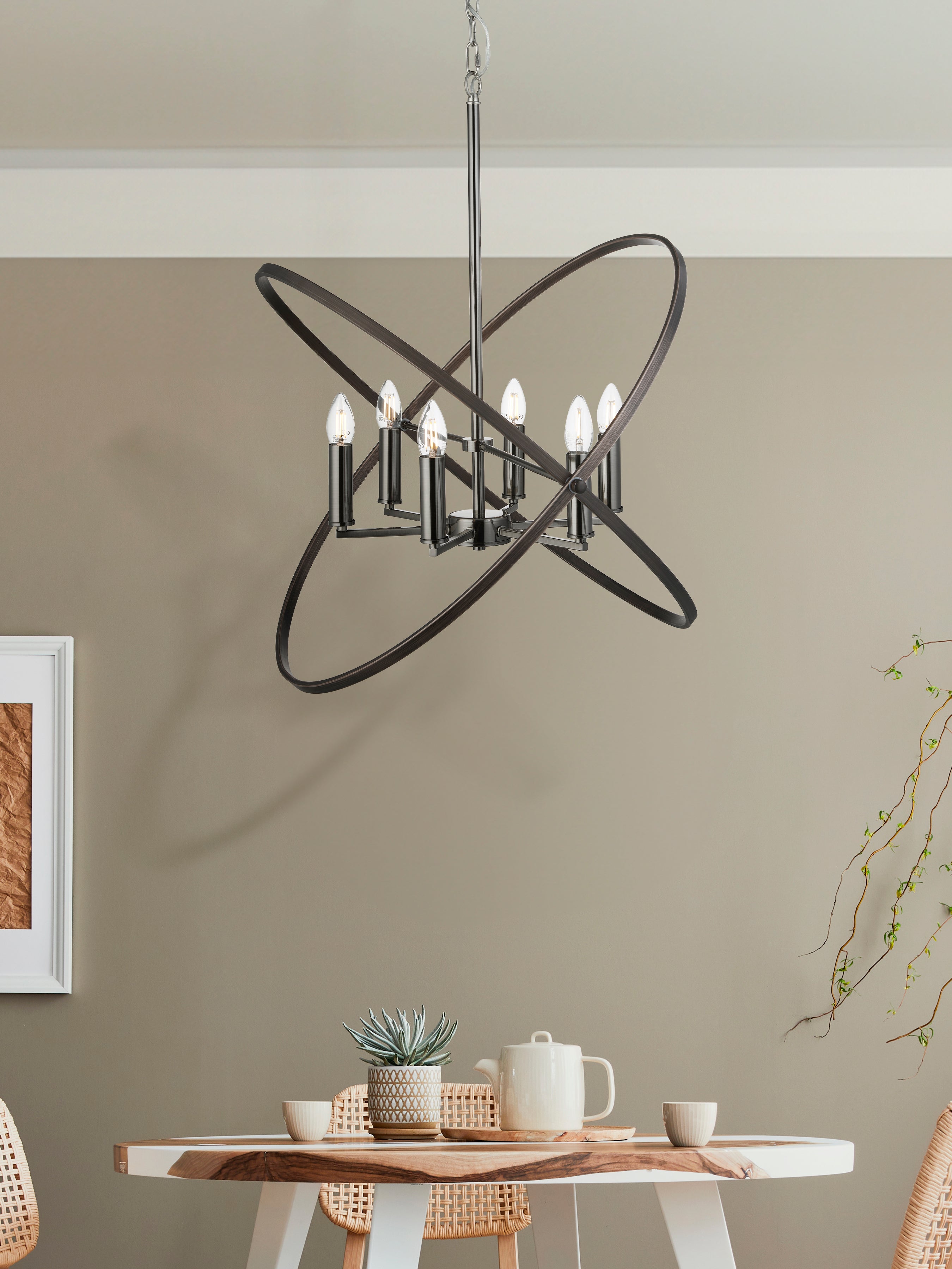 Searchlight Harding 6 Light Pendant, Pewter