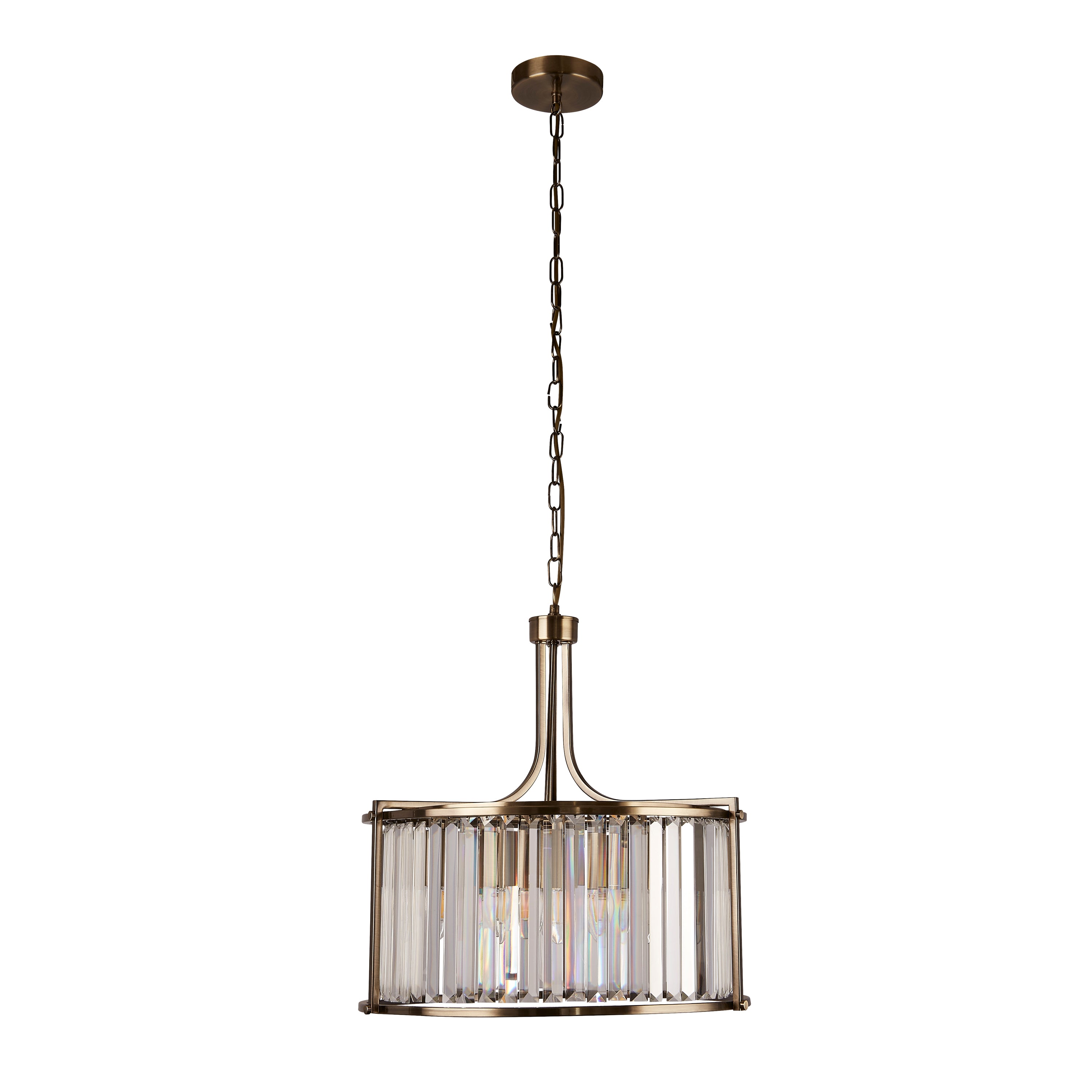 Searchlight Villier 5 Light Pendant - Antique Brass & Clear Crystal