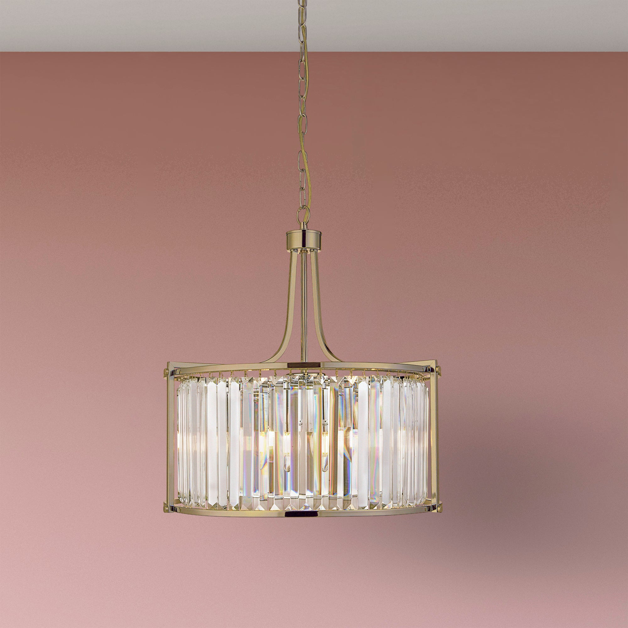 Searchlight Villier 5 Light Pendant - Antique Brass & Clear Crystal
