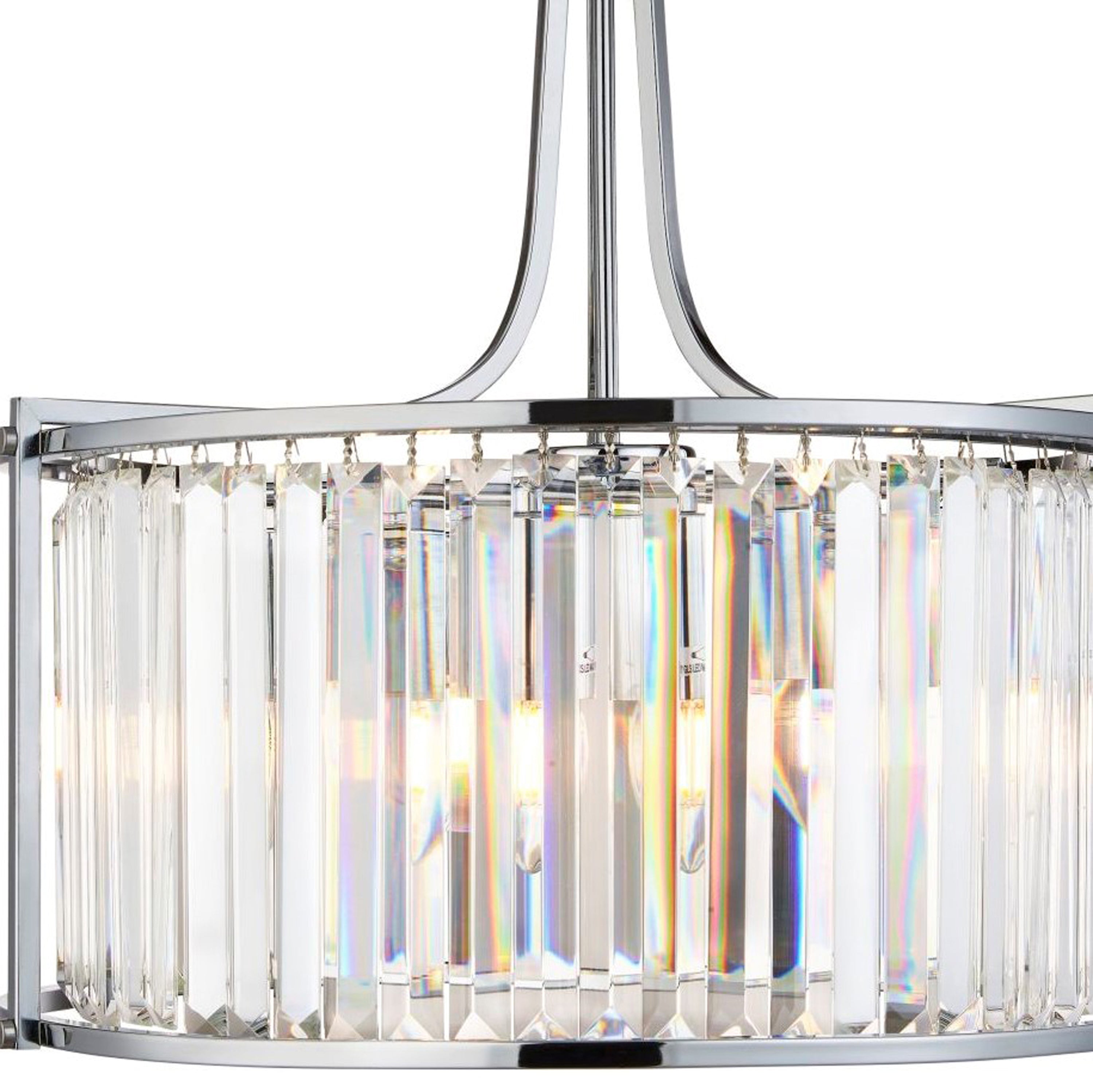 Searchlight Villier 5 Light Drum Pendant, Chrome With Crystal Glass