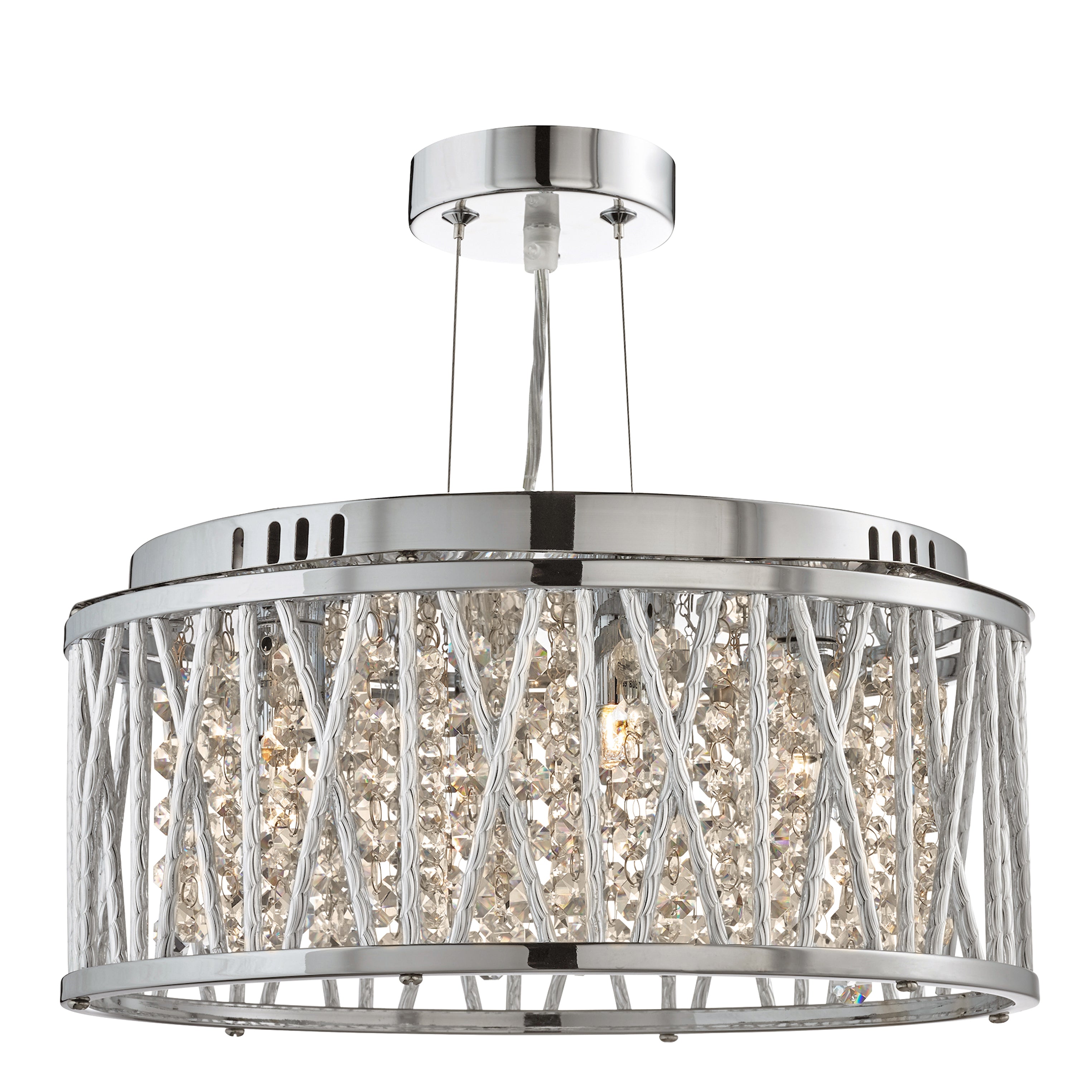 Searchlight Edgeware 3 Light Ceiling Flush/Pendant - Chrome, & Clear Crystal Button Drops