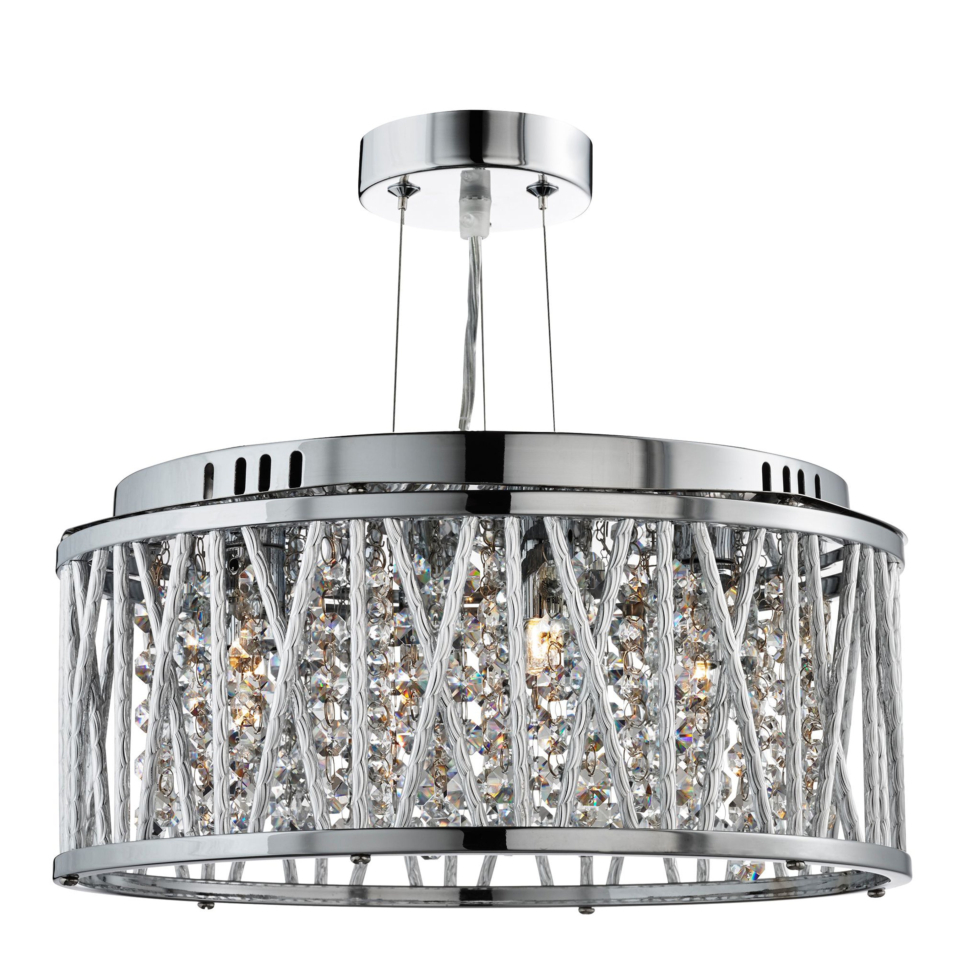 Searchlight Edgeware 3 Light Ceiling Flush/Pendant - Chrome, & Clear Crystal Button Drops