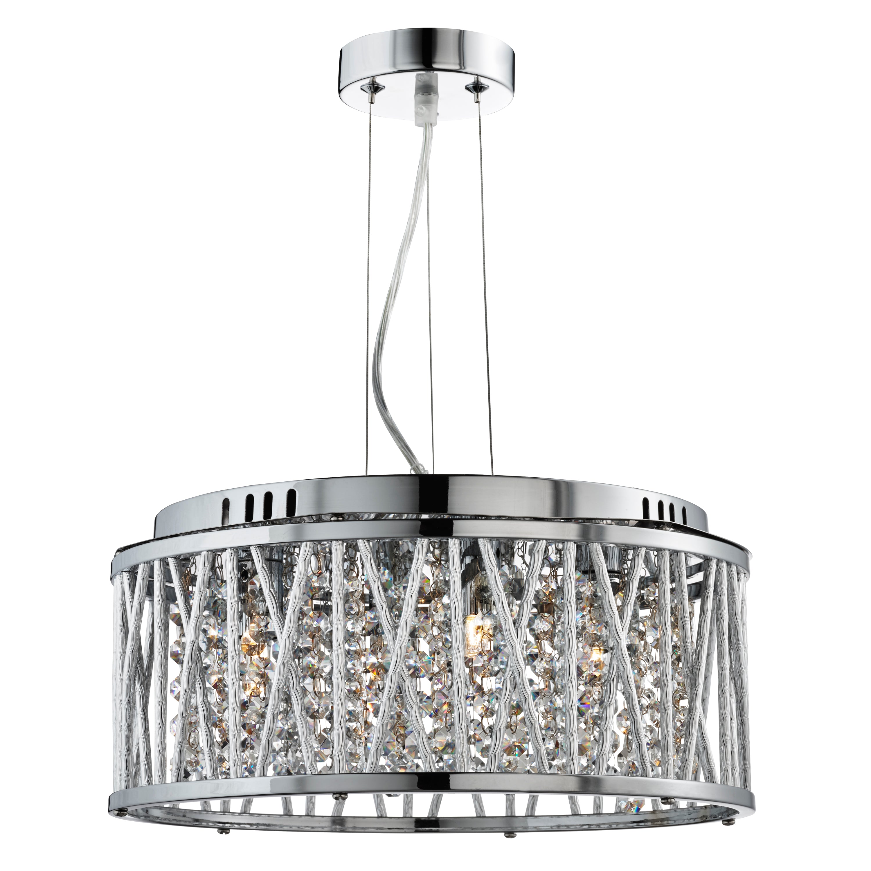 Searchlight Edgeware 4 Light Ceiling Flush/Pendant - Chrome & Clear Crystal Button Drops