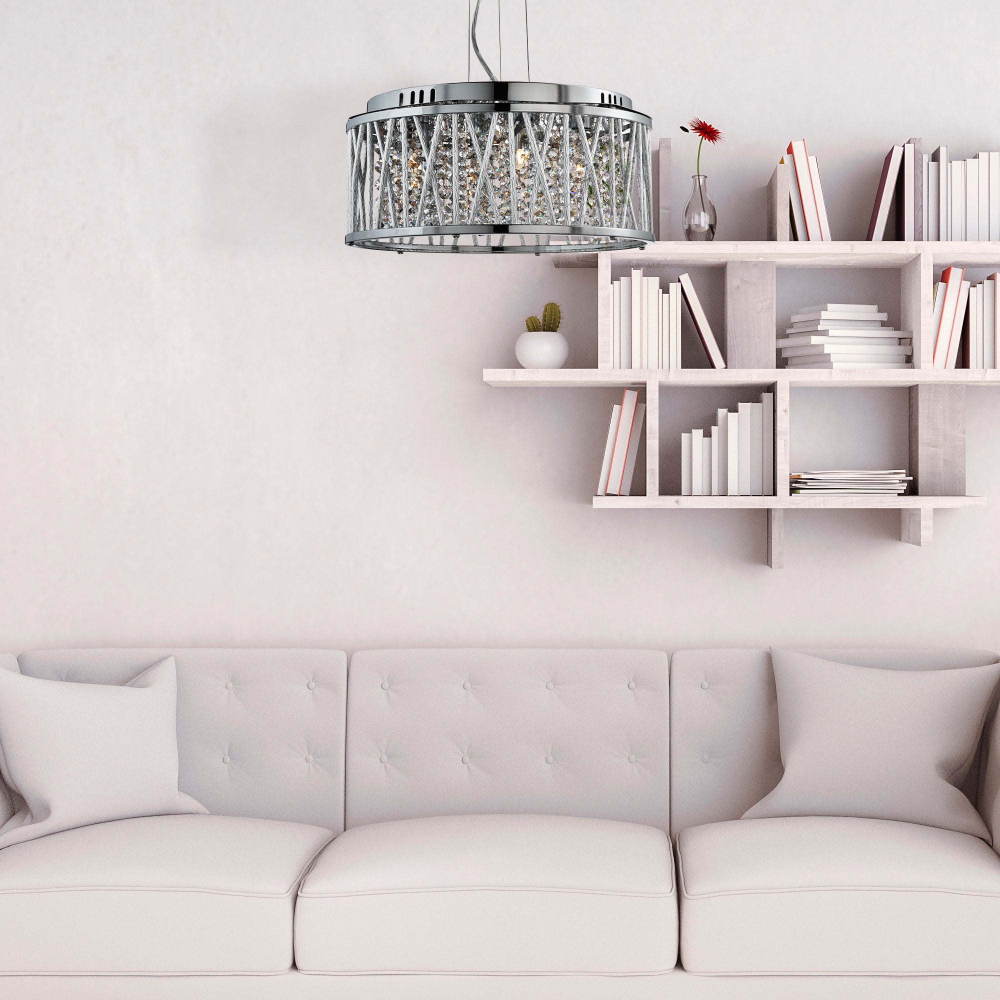 Searchlight Edgeware 4 Light Ceiling Flush/Pendant - Chrome & Clear Crystal Button Drops