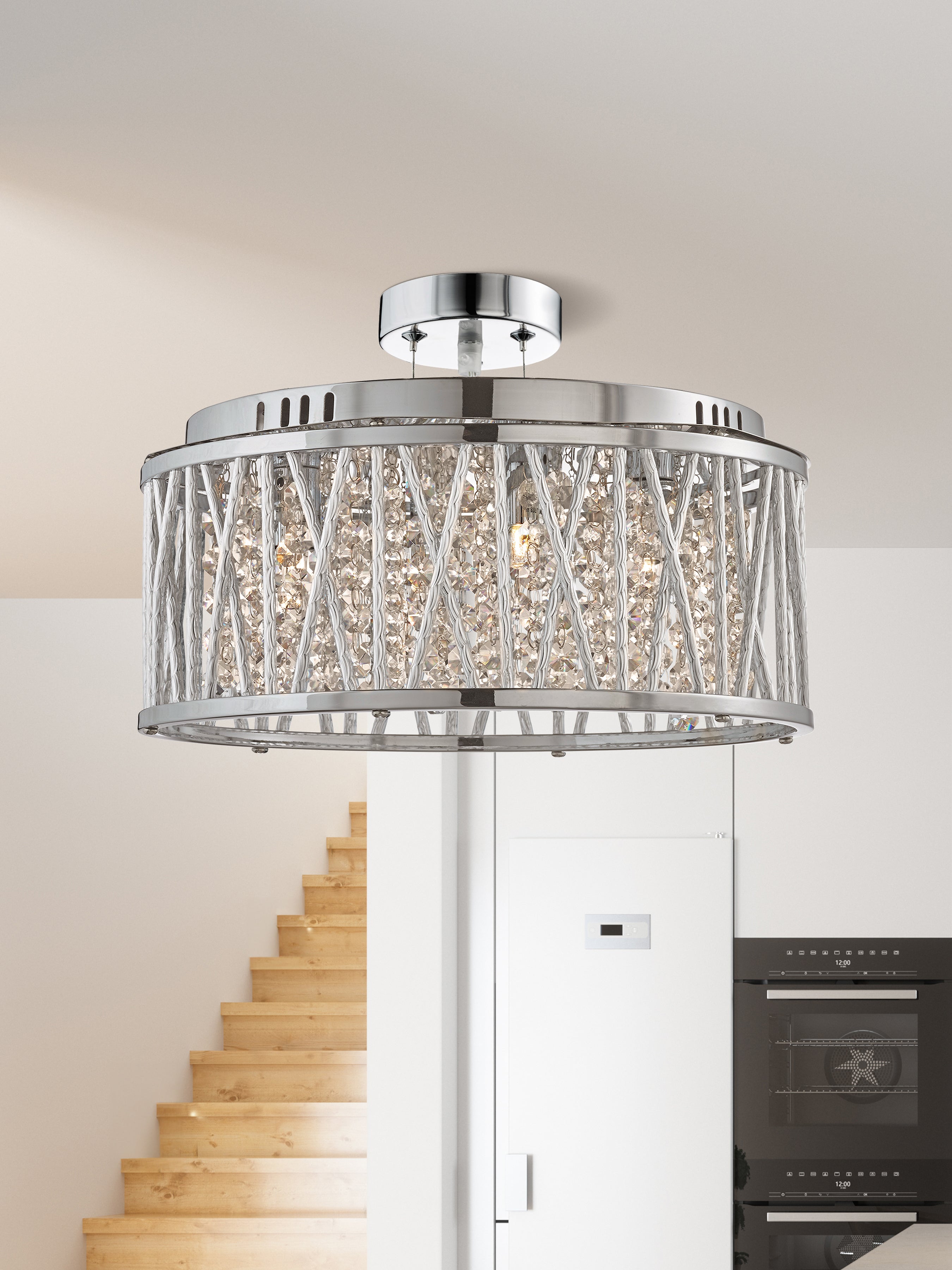 Searchlight Edgeware 5 Light Ceiling Flush/Pendant - Chrome & Clear Crystal Button Drops