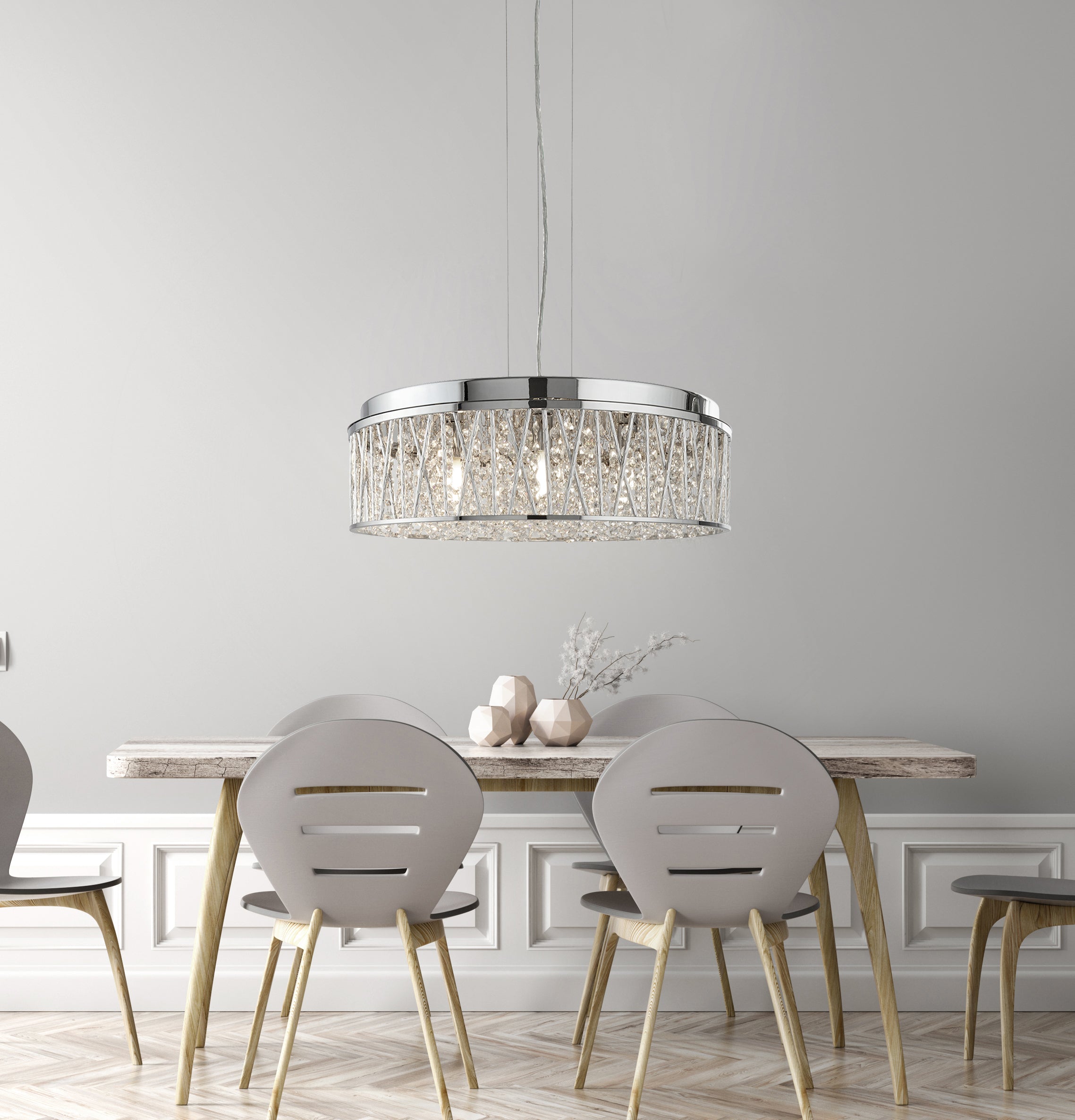 Searchlight Edgeware 7 Light Ceiling Flush/Pendant - Chrome & Clear Crystal Drops