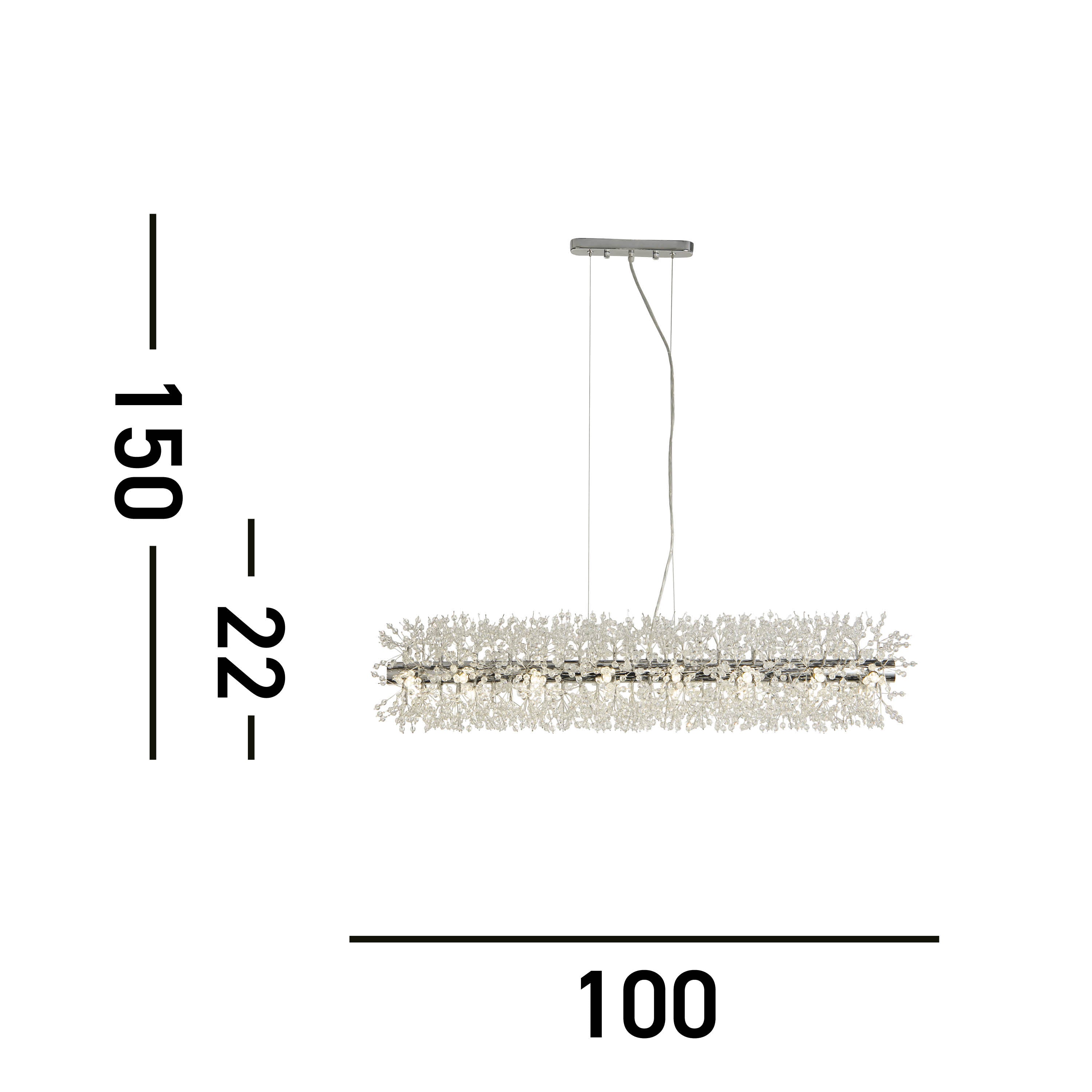Searchlight Stevenson 16 Light Bar Pendant - Chrome & Glass Beads