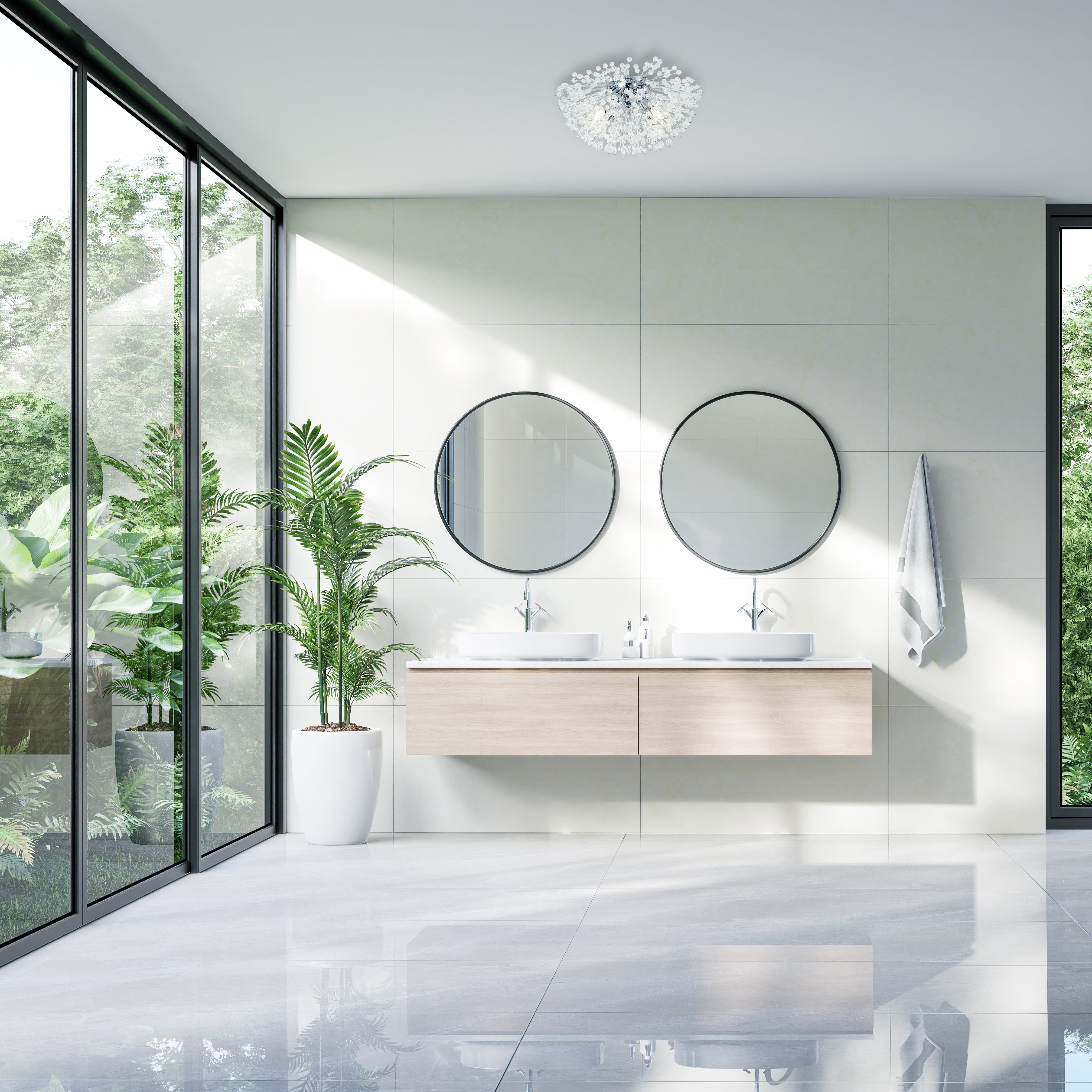 Searchlight Stevenson 4 Light Flush - Chrome & Glass Beads