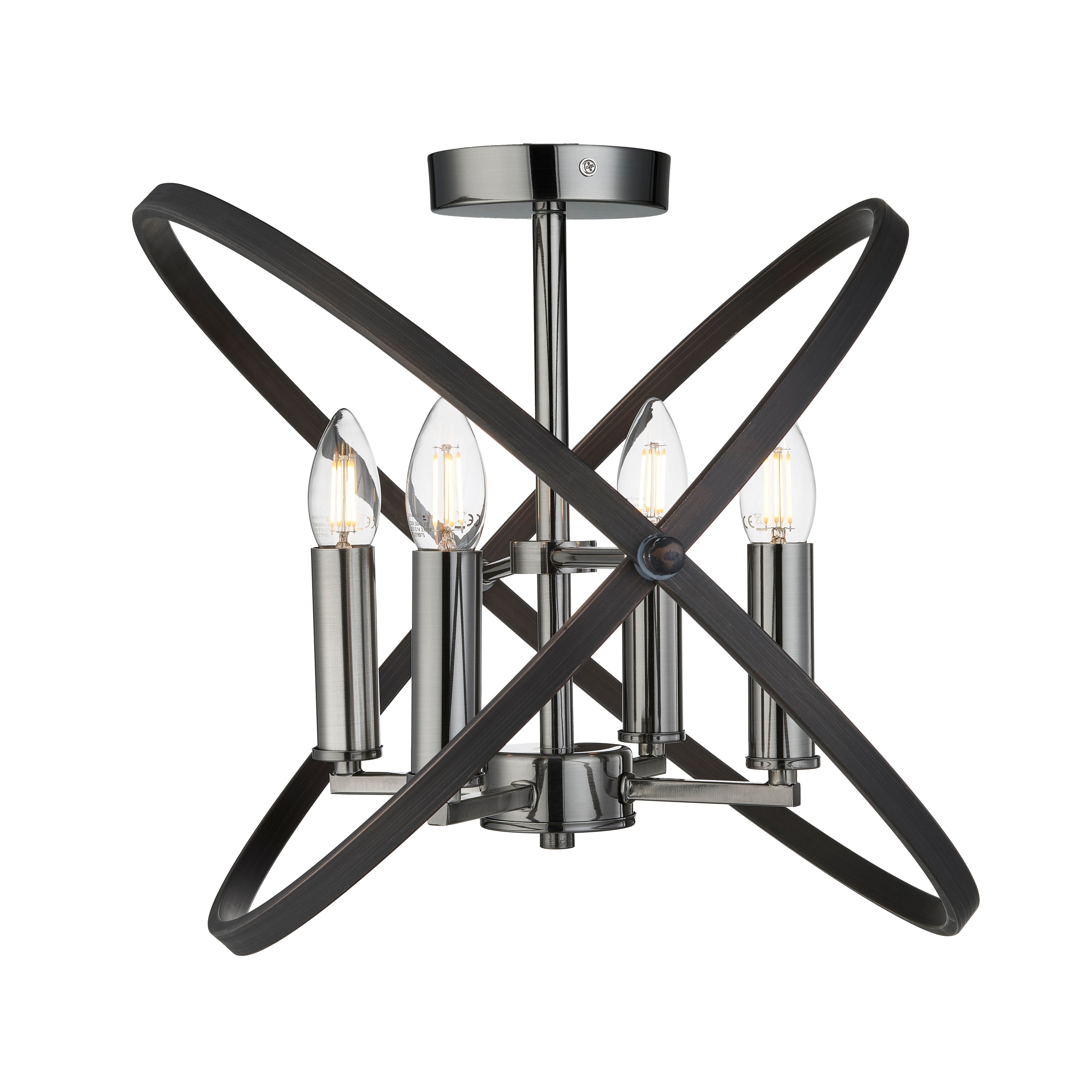 Searchlight Harding 4 Light Semi-Flush Ceiling Light - Pewter