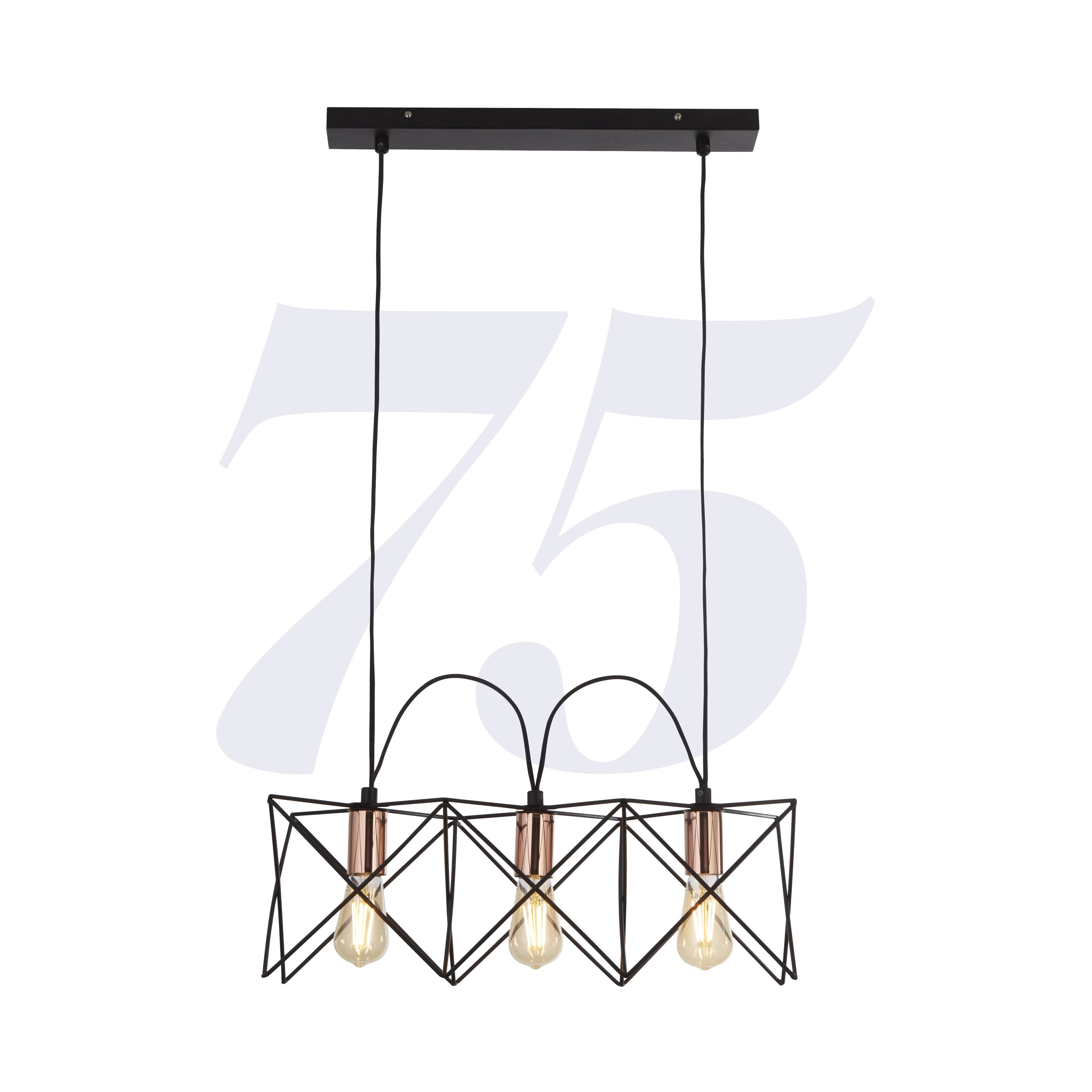 Searchlight Amos 3 Light Frame Ceiling Pendant - Black & Copper