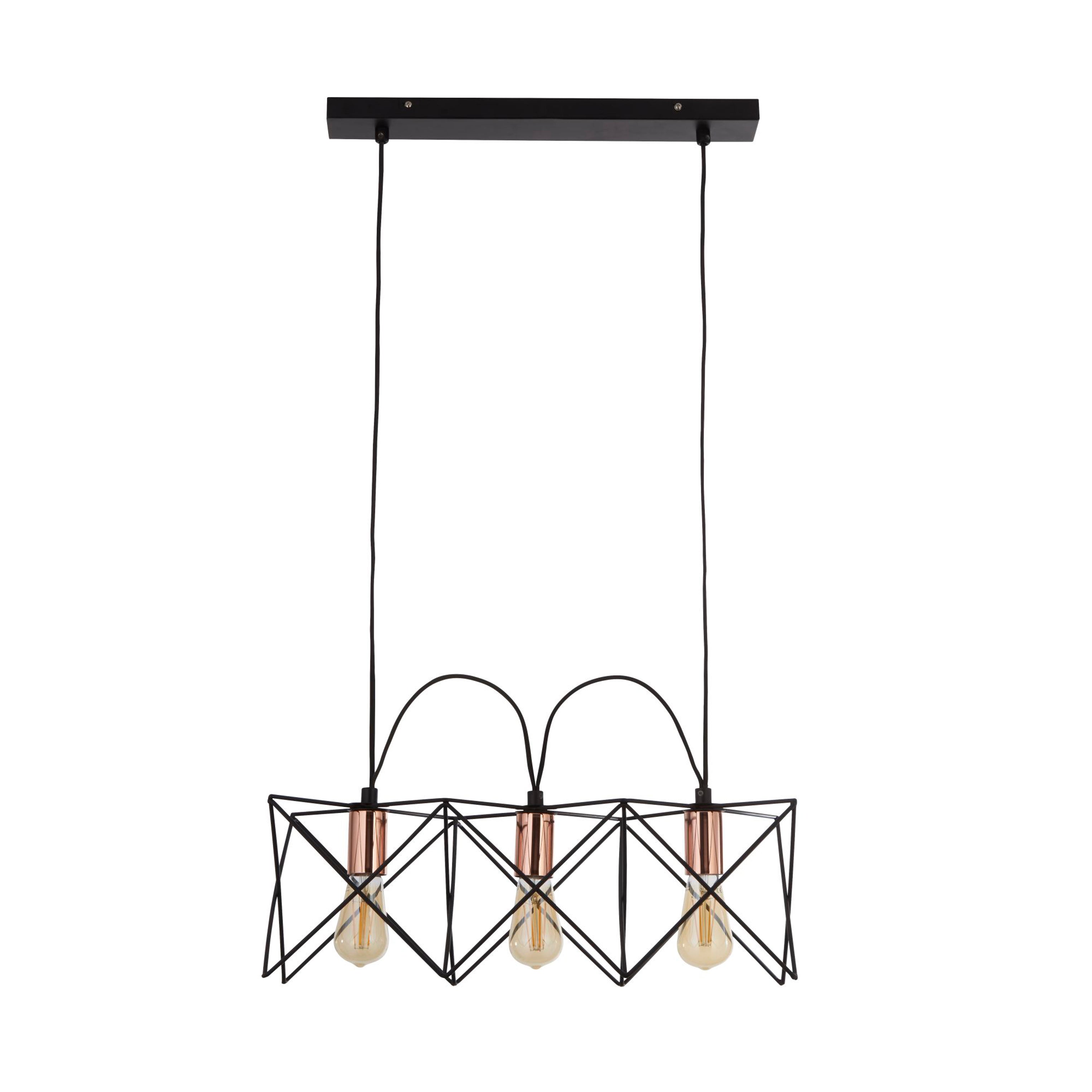 Searchlight Amos 3 Light Frame Ceiling Pendant - Black & Copper