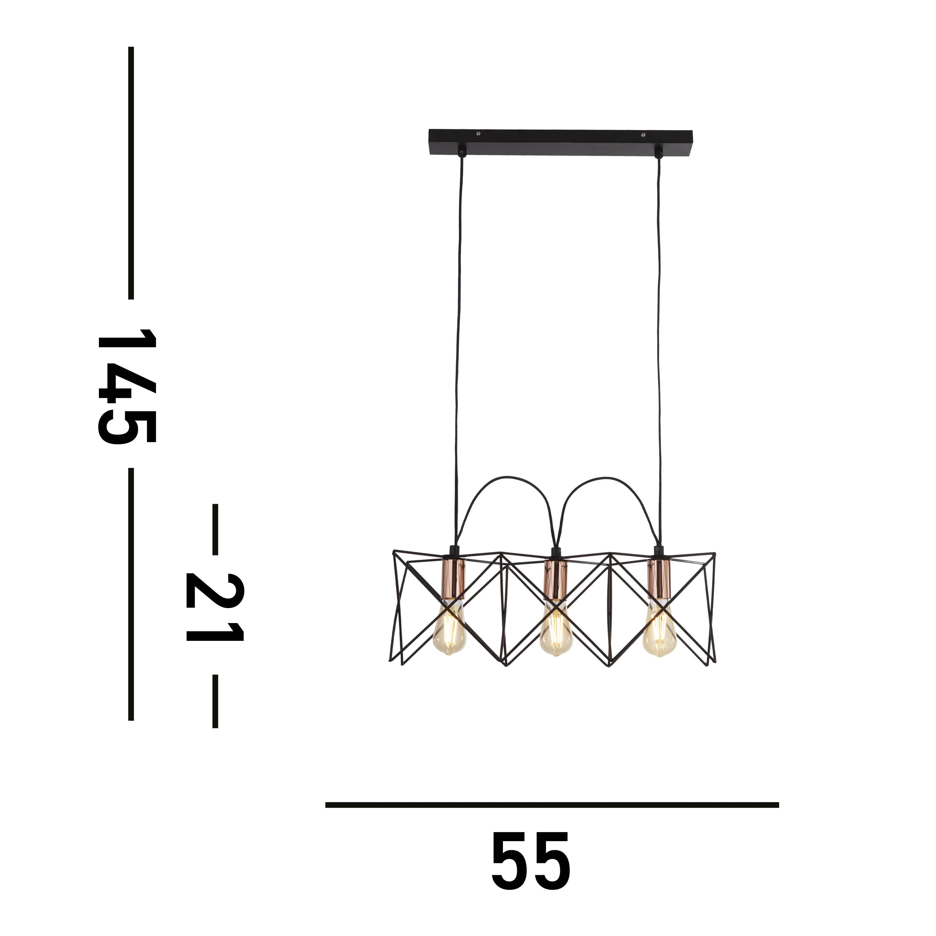 Searchlight Amos 3 Light Frame Ceiling Pendant - Black & Copper