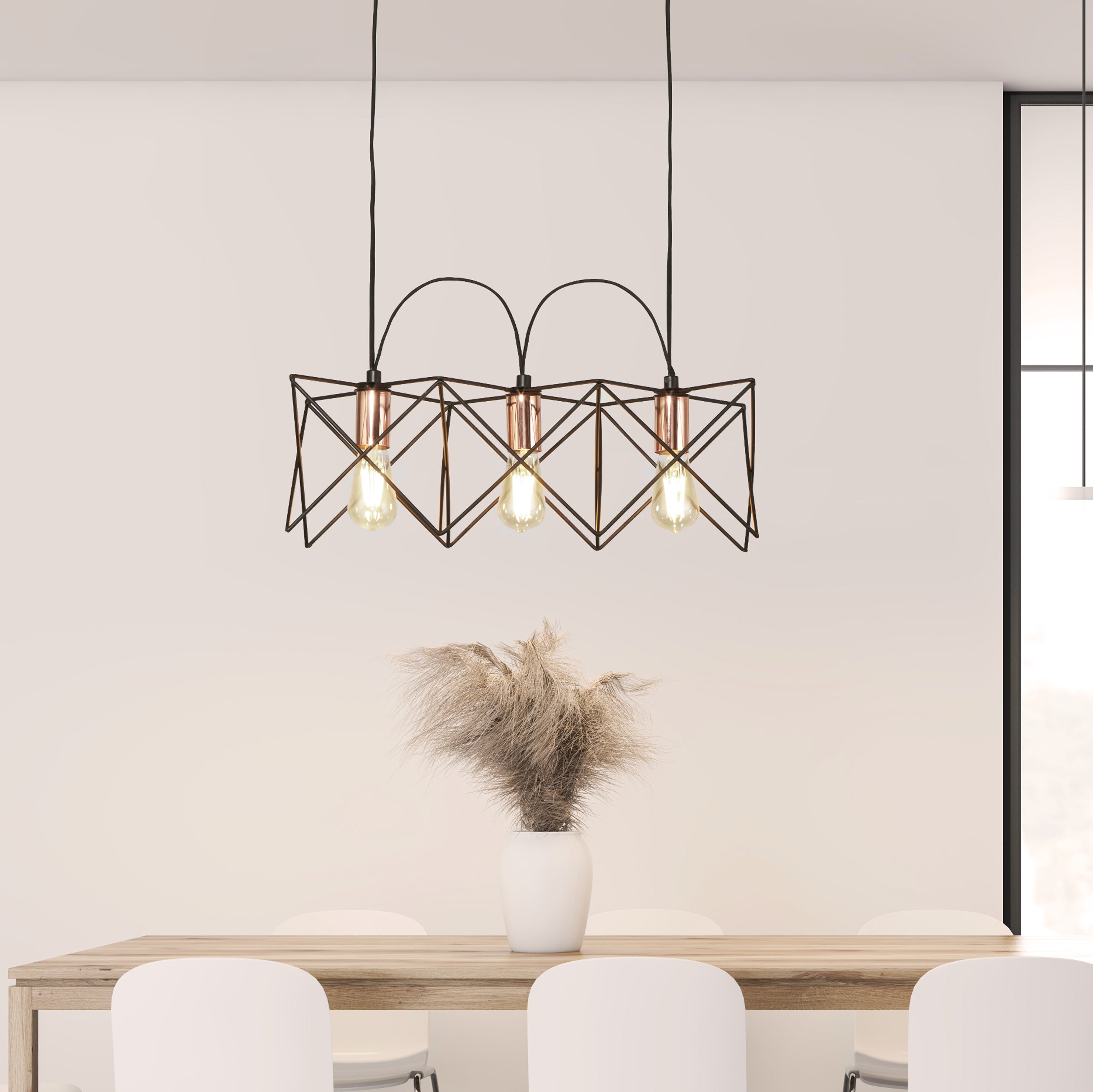 Searchlight Amos 3 Light Frame Ceiling Pendant - Black & Copper