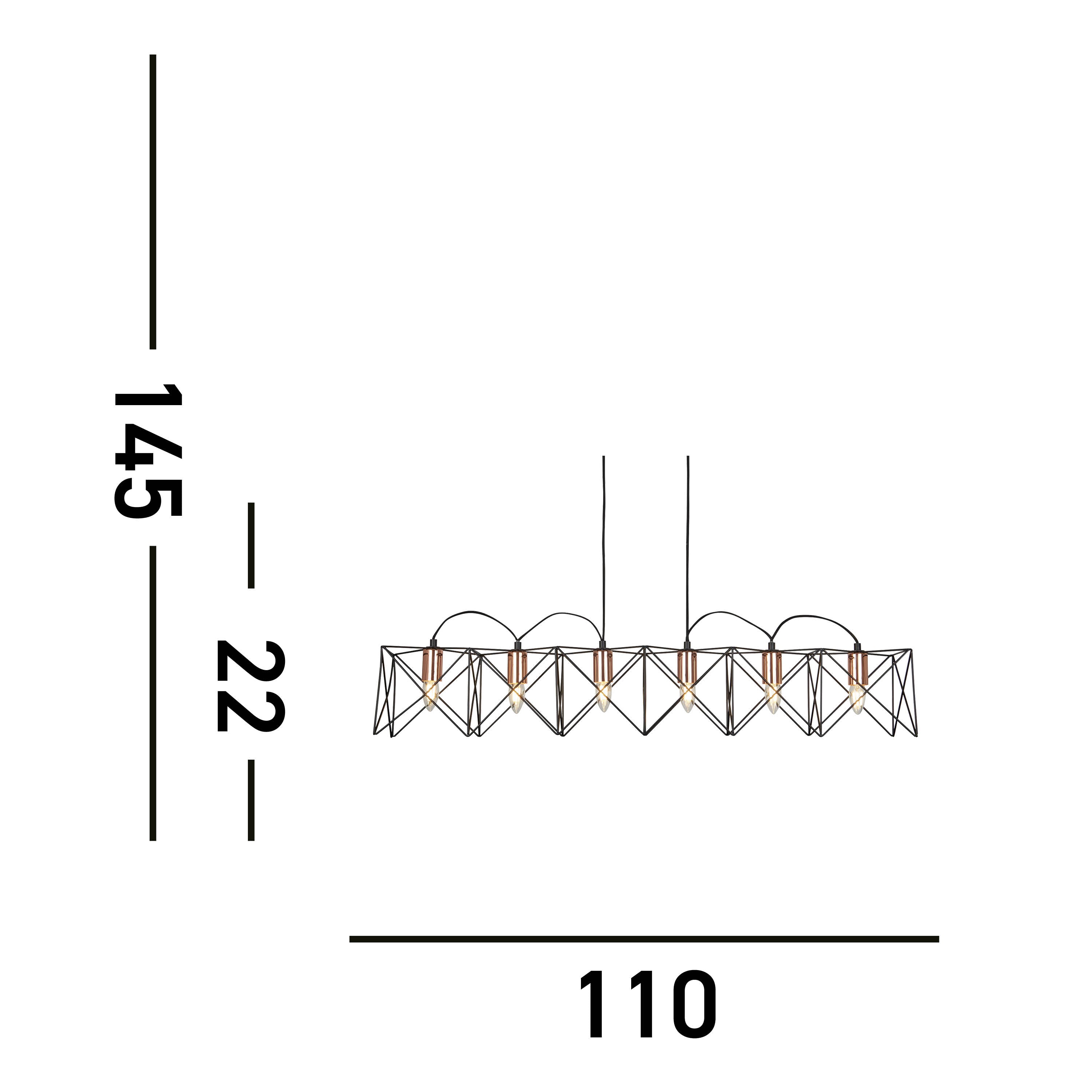 Searchlight Amos 6 Light Metal Pendant - Black and Copper