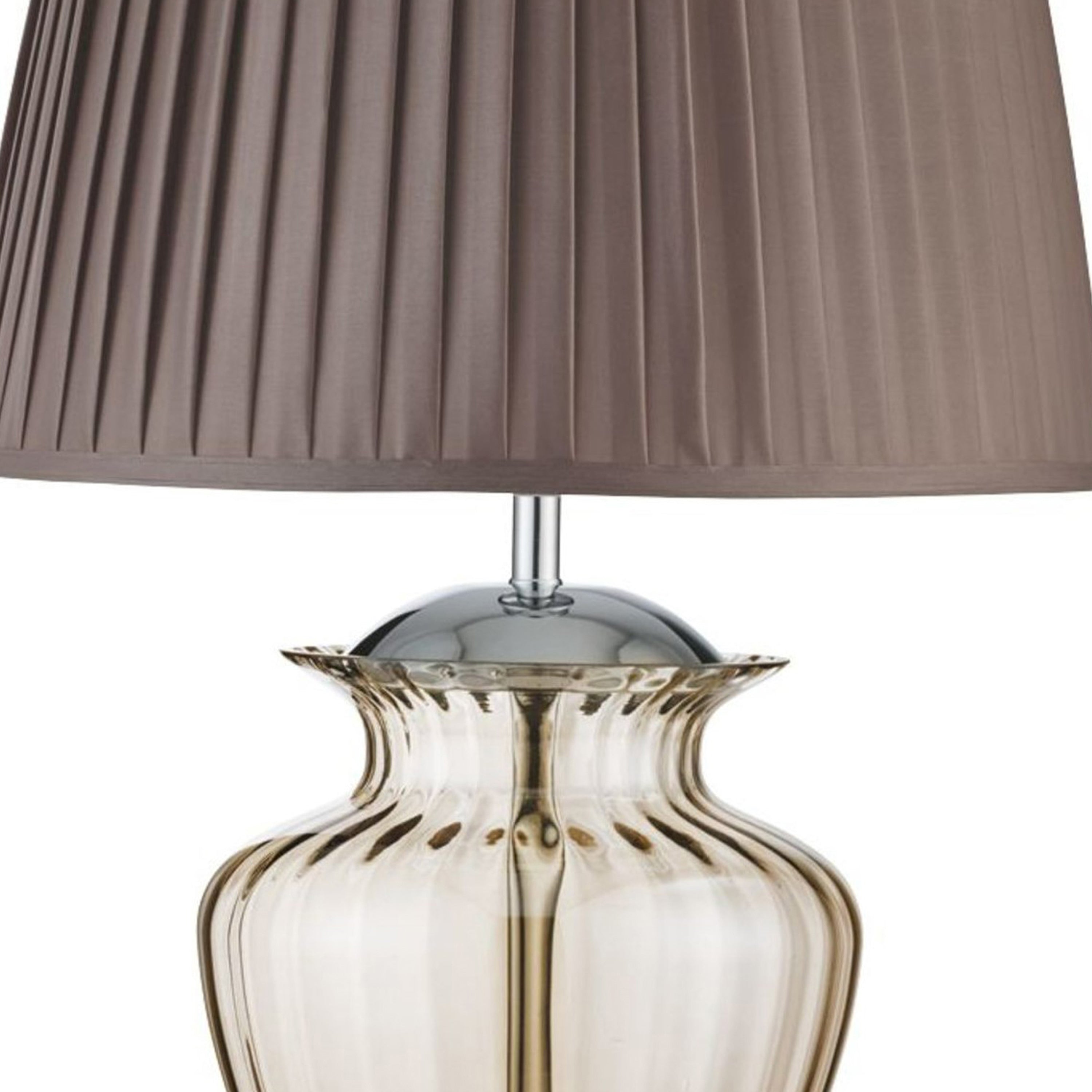 Searchlight Edgar Table Lamp - Chrome, Amber Glass & Brown Shade