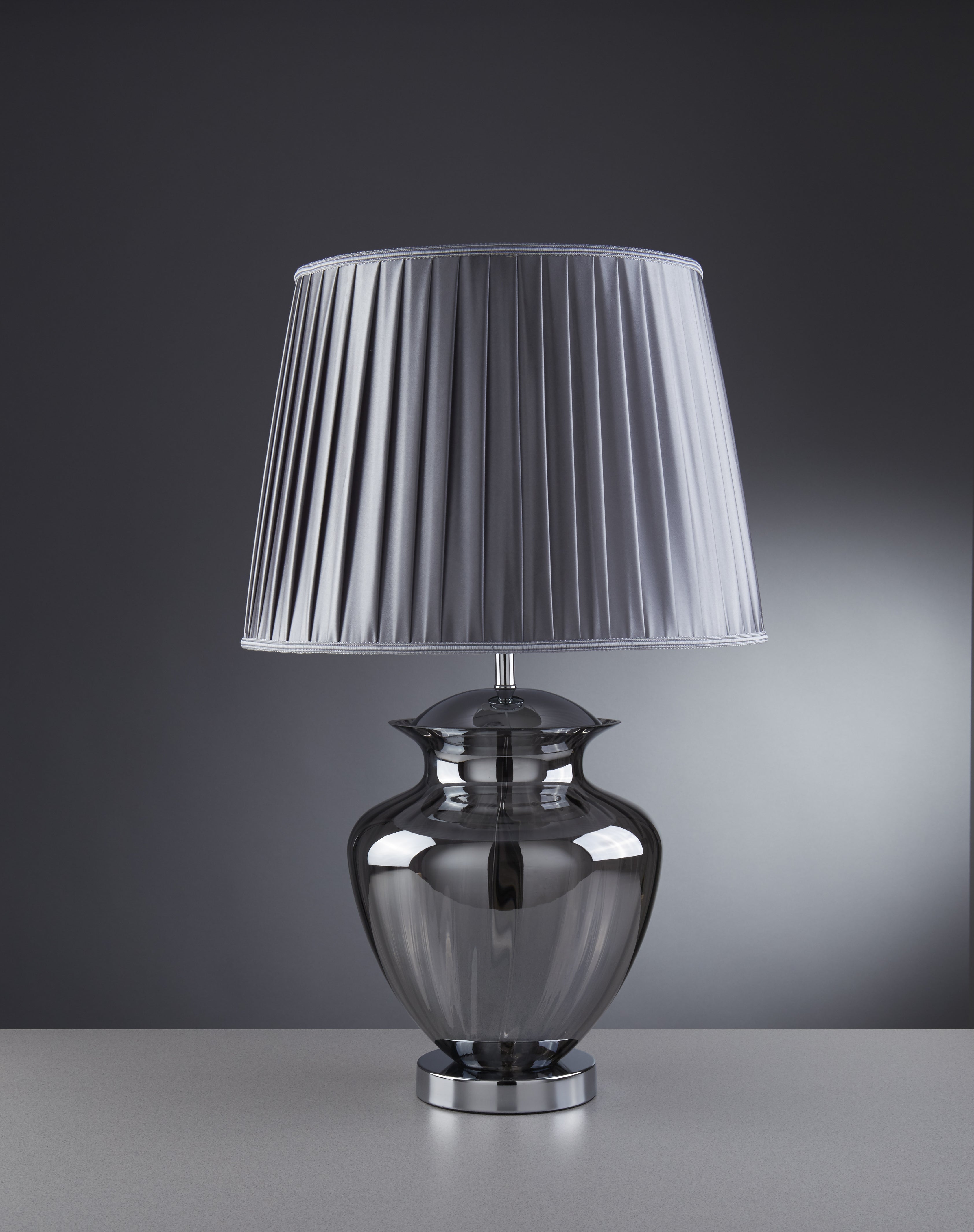 Searchlight Edgar Table Lamp - Smoke Glass, Chrome, Pewter Pleated Shade
