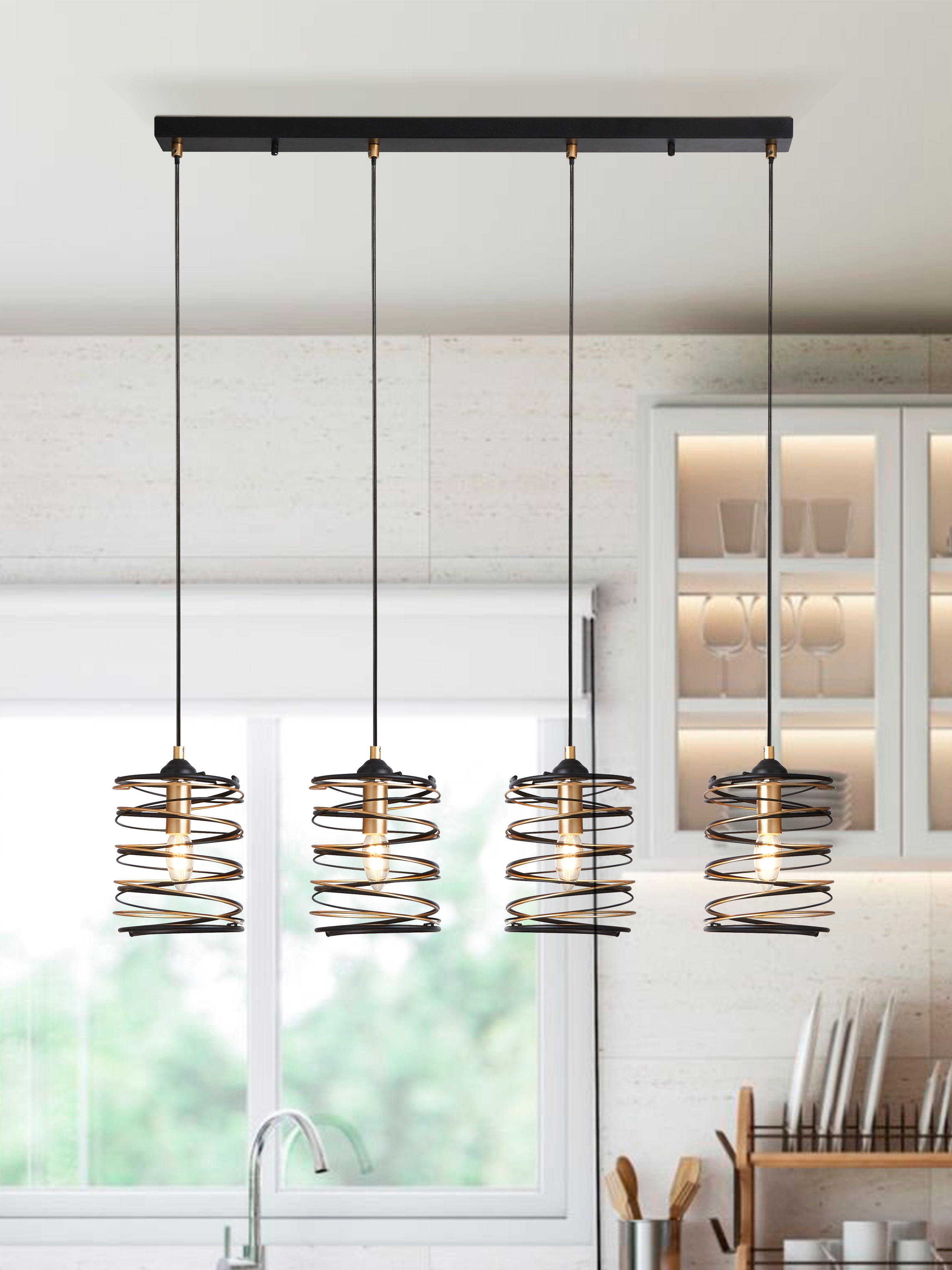 Searchlight Snowdrop 4 Light Bar Ceiling Pendant - Black & Gold