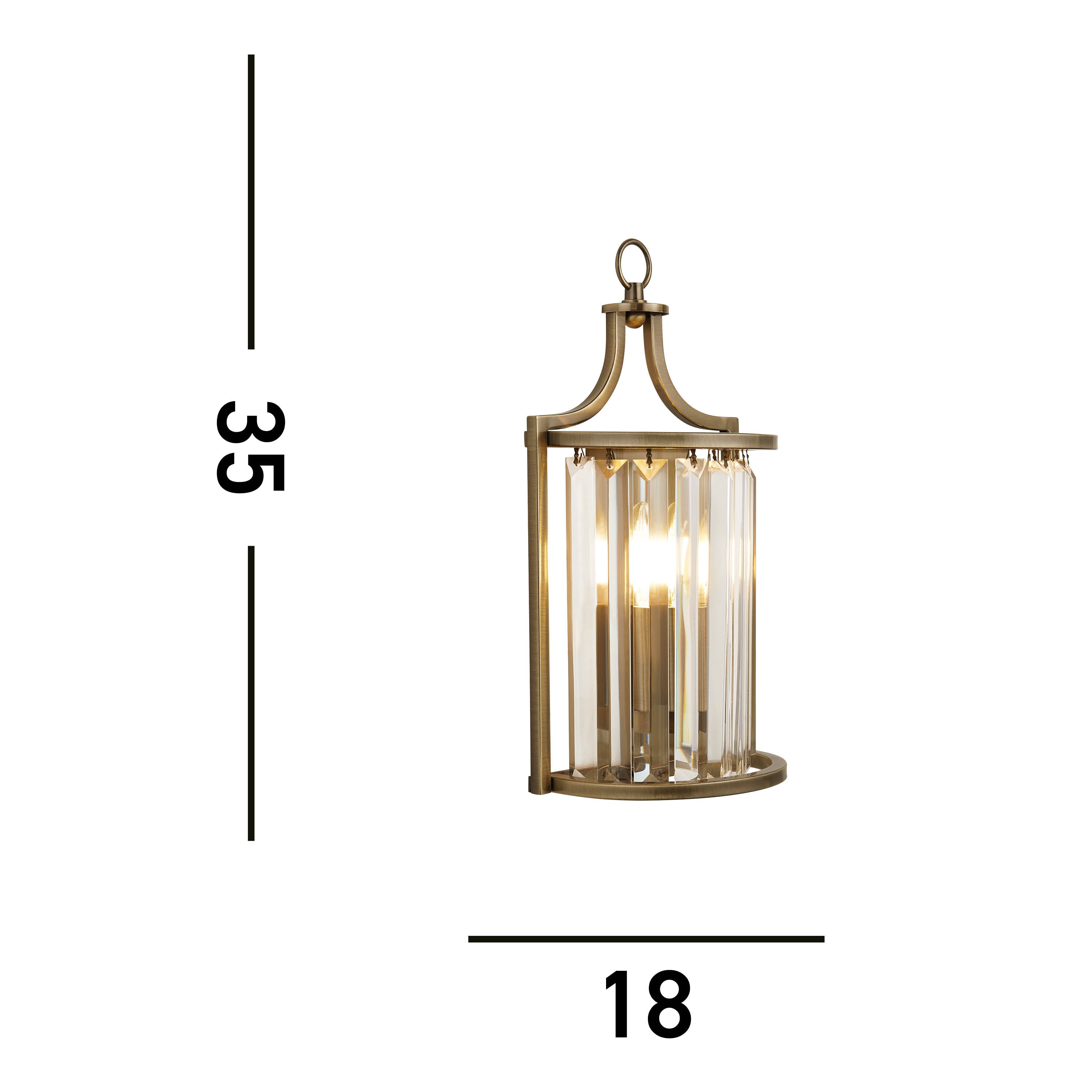 Searchlight Villier Wall Light - Antique Brass & Clear Crystal