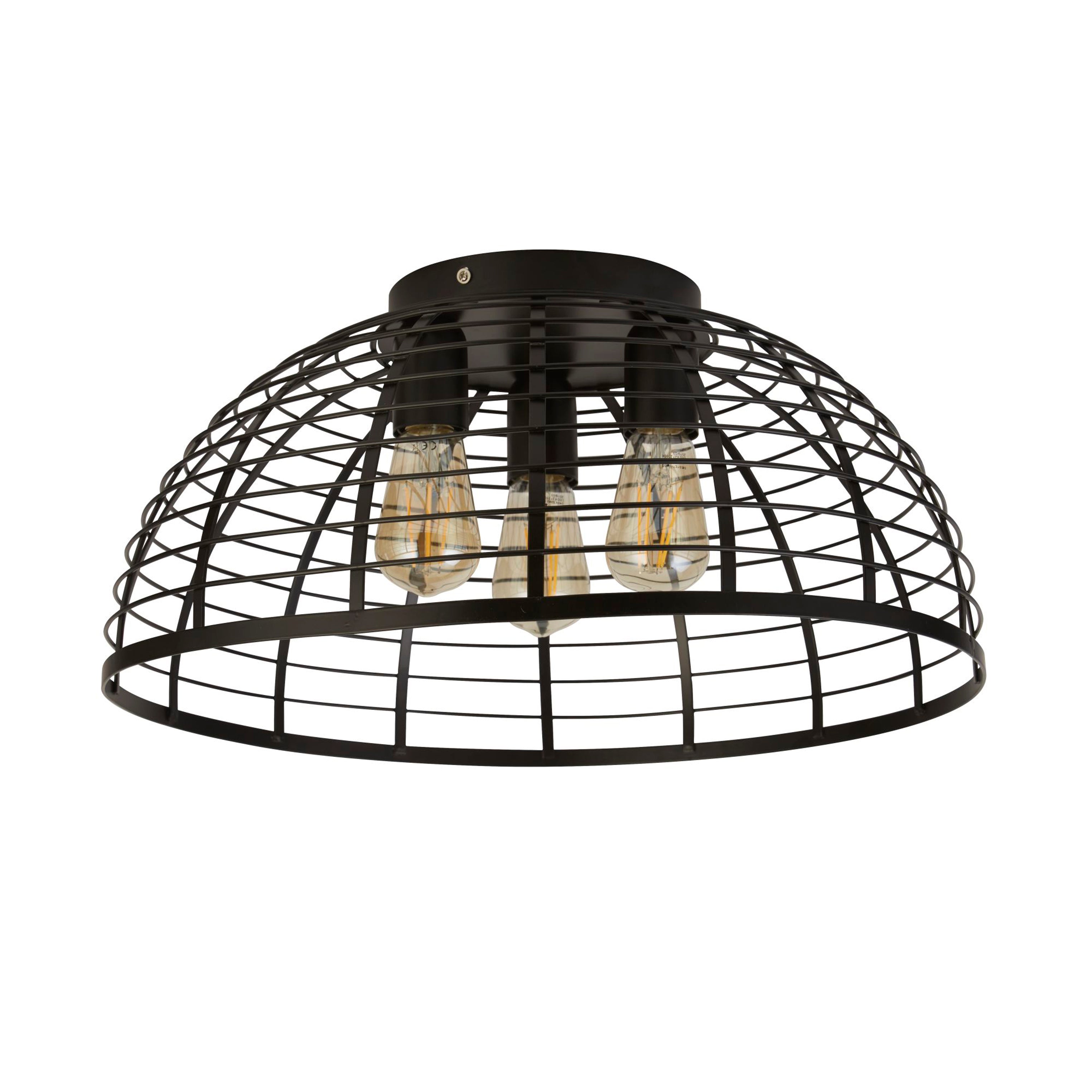 Searchlight Vermouth Cage 3 Light Flush - Matt Black