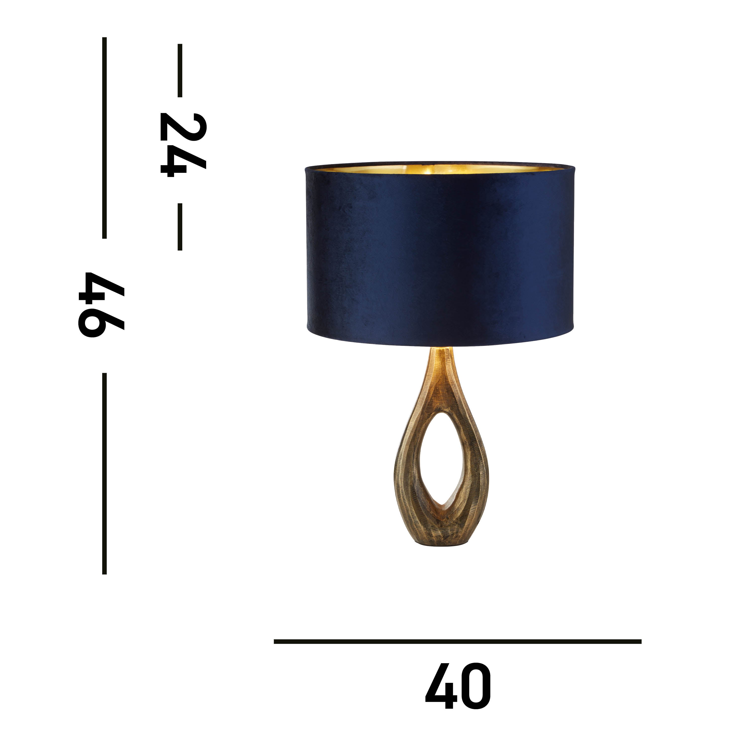 Searchlight Brock Table Lamp - Antique Brass & Navy Velvet Shade