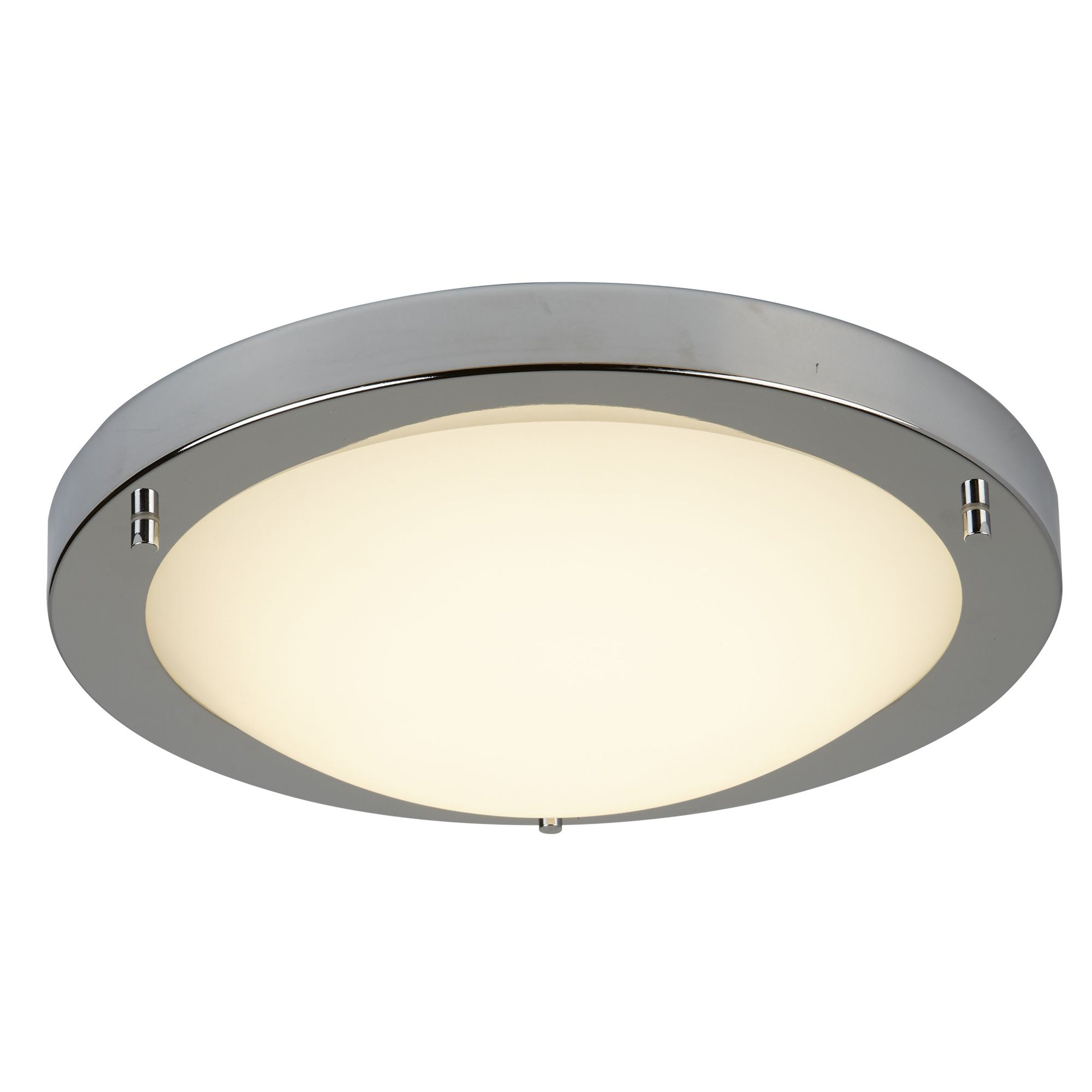 Searchlight Garmoyle LED Bathroom Flush - Satin Silver & Opal Glass - IP44
