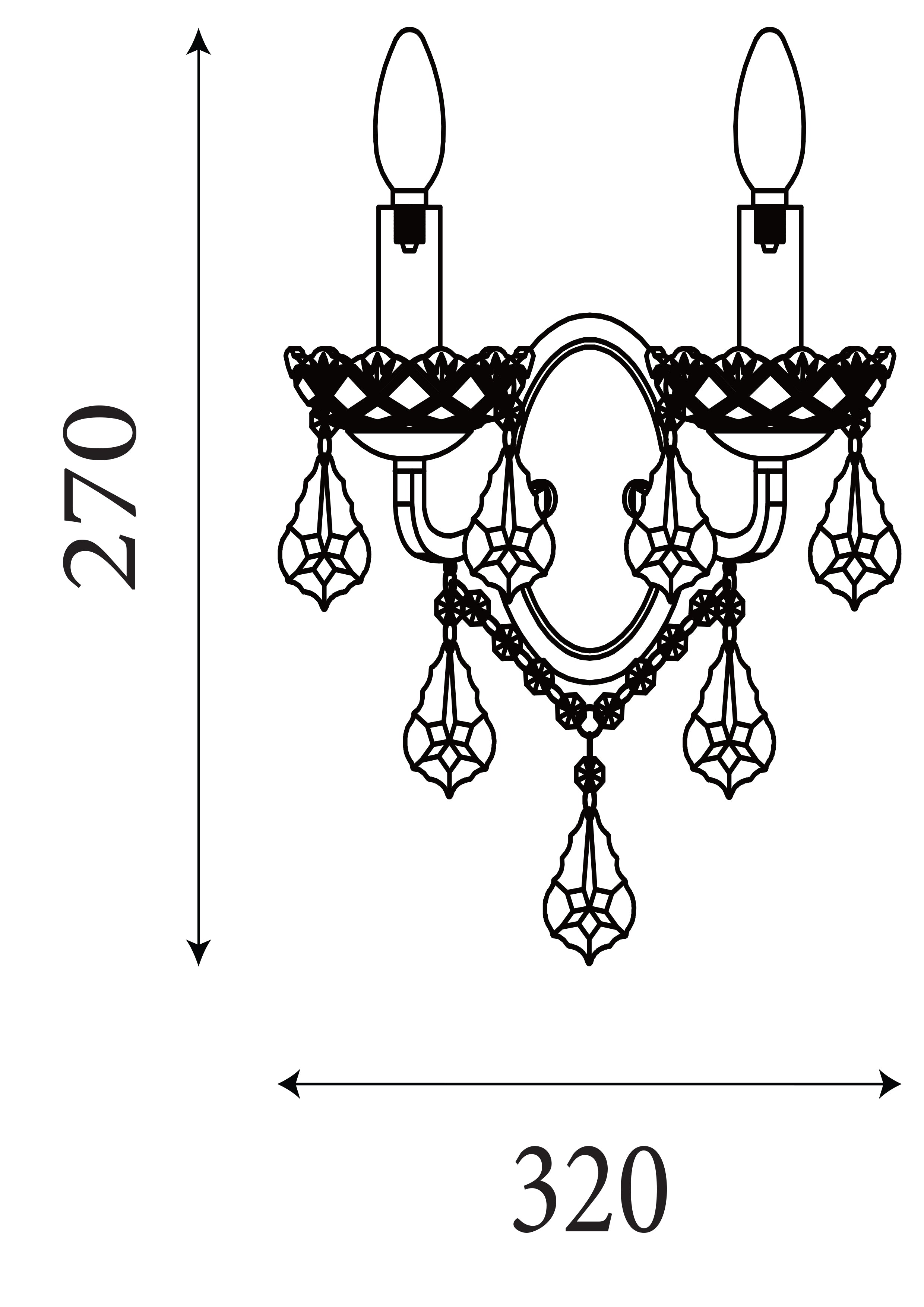 Searchlight Paley 2 Light Wall Light - Satin Silver & Clear Crystal Drops
