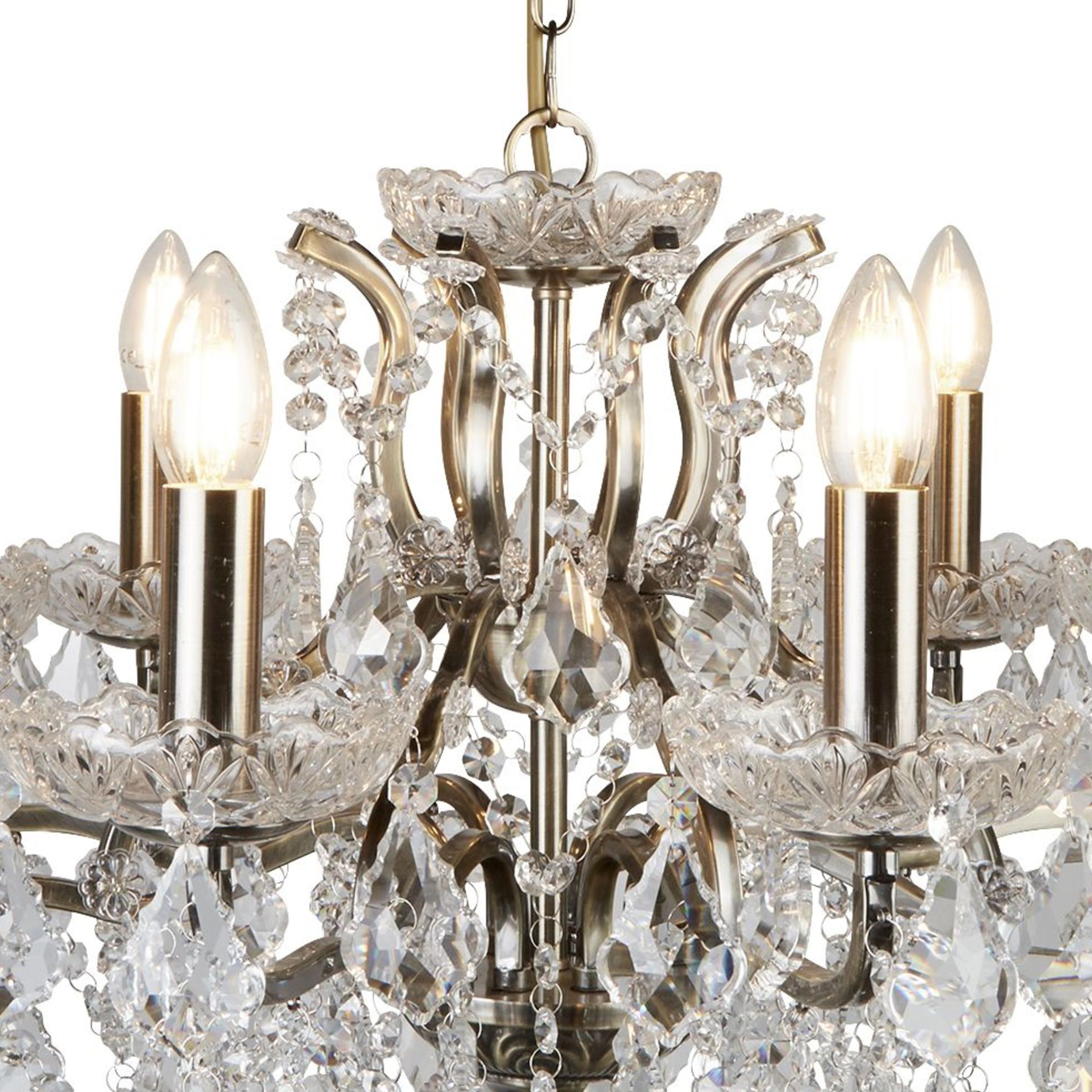 Searchlight Paley 8 Light Chandelier - Antique Brass & Clear Crystal Drops
