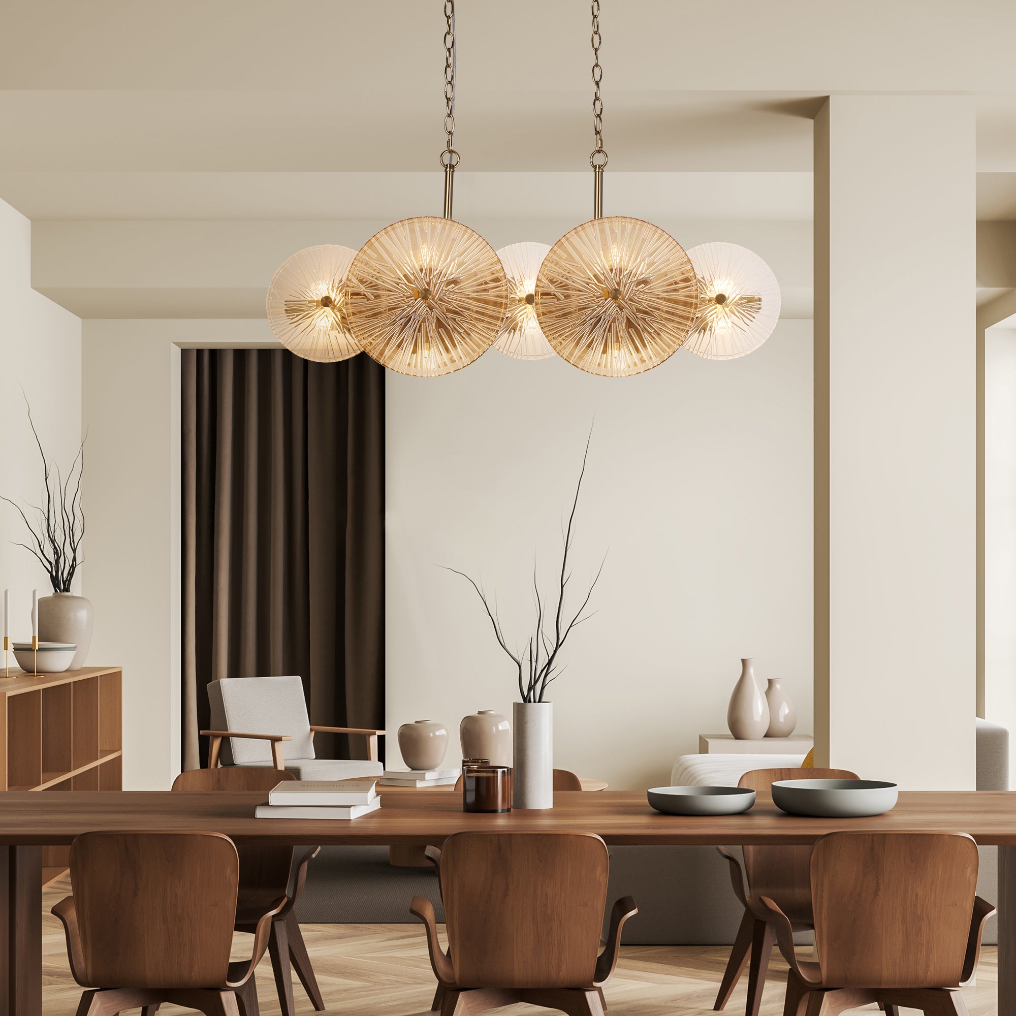 Searchlight Woodbine 10 Light Bar Pendant - Bronze, Clear & Amber Glass