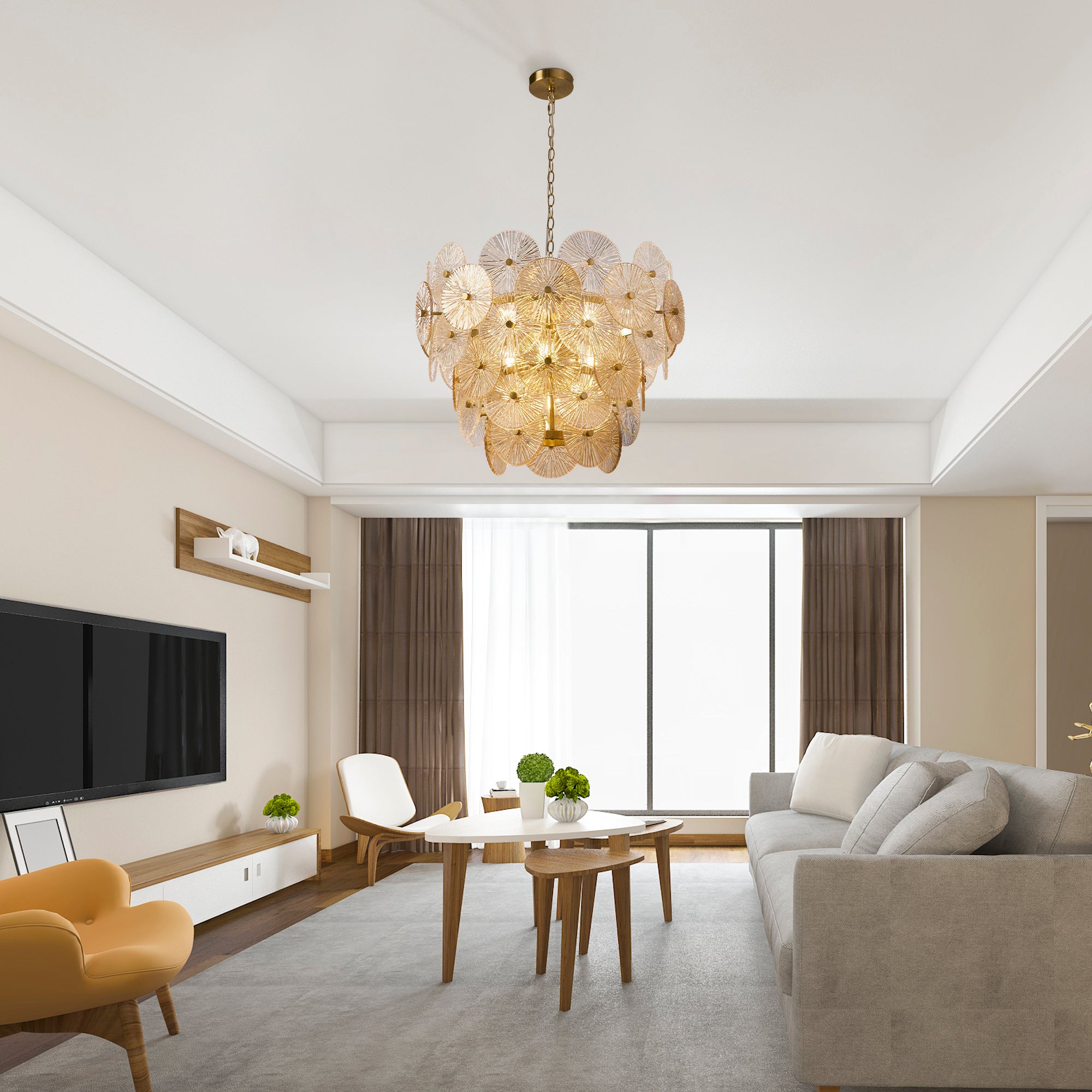 Searchlight Woodbine 9 Light Pendant - Bronze, Clear & Amber Glass