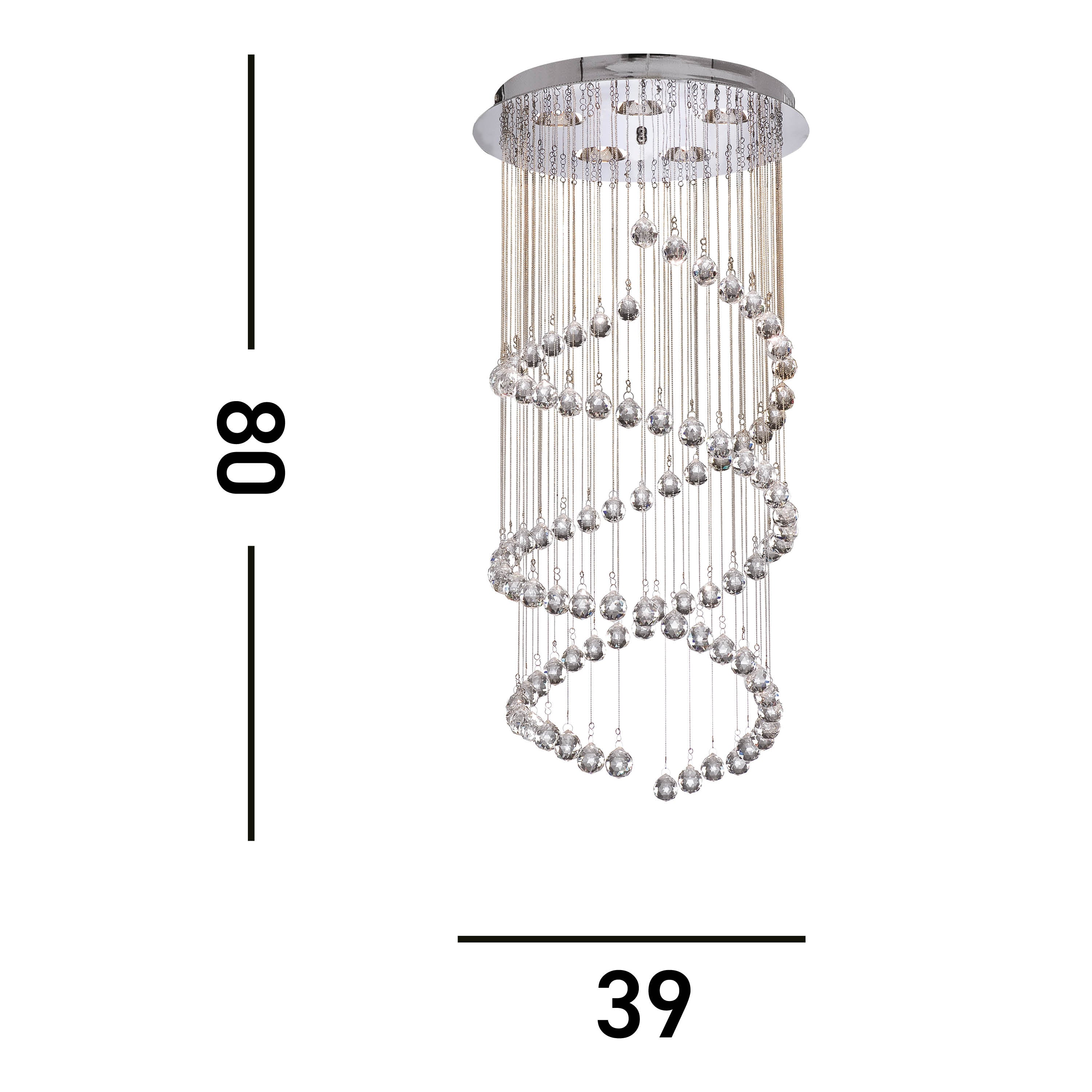 Searchlight Hallway 5 Light 80cm Multi-Drop Pendant - Chrome & Crystal Balls