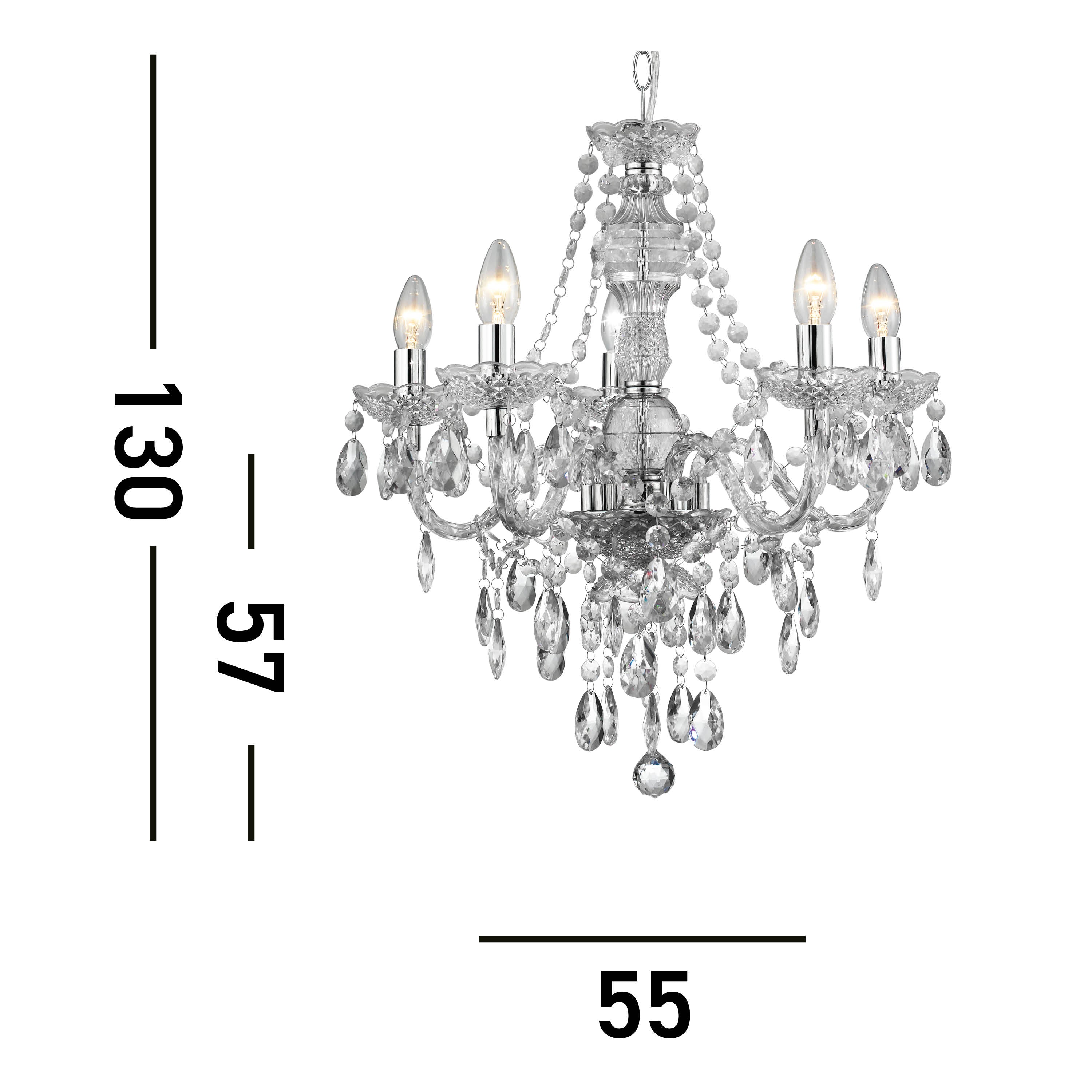 Searchlight Maple 5 Light Pendant - Clear Glass & Acrylic