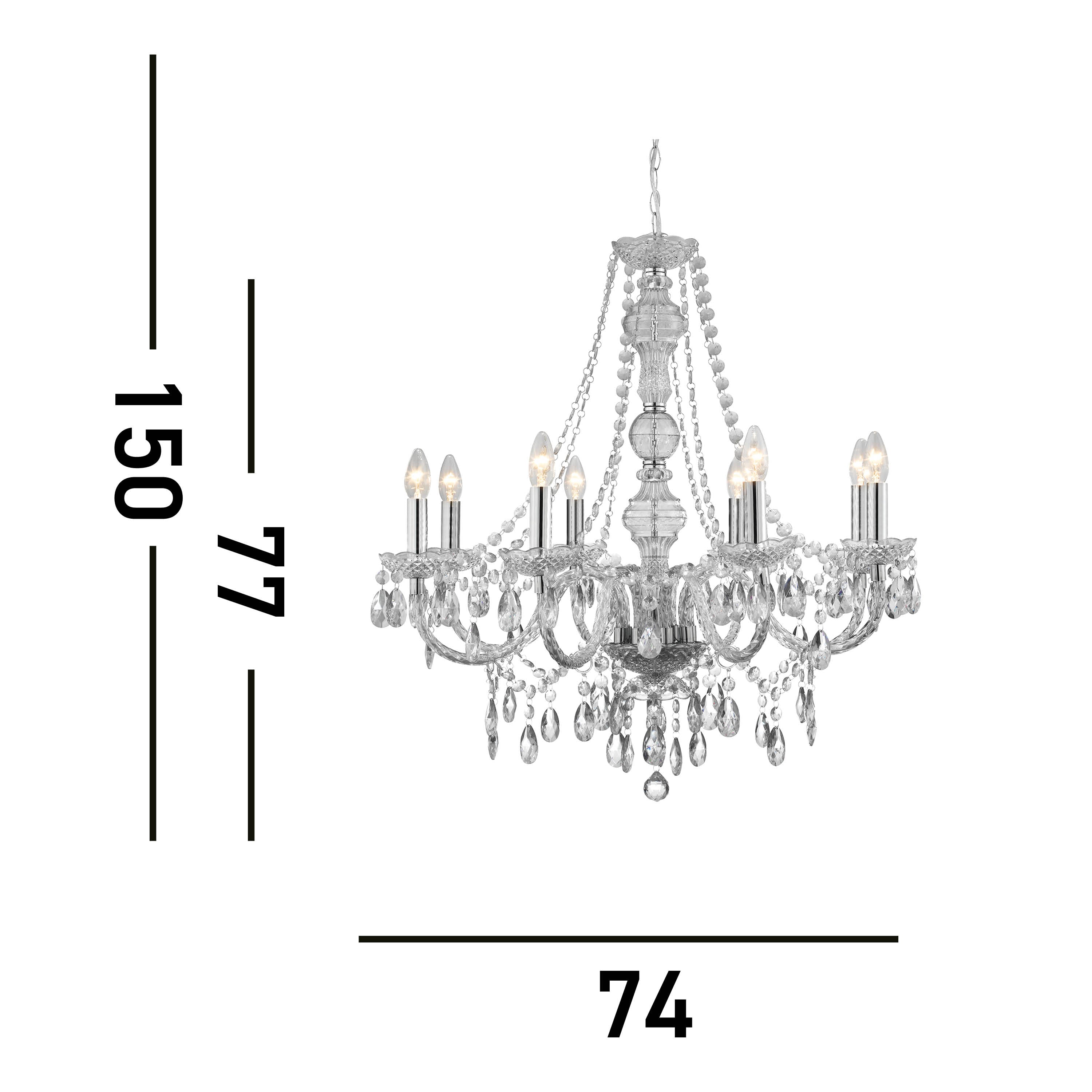 Searchlight Maple 8 Light Pendant - Clear Glass & Acrylic