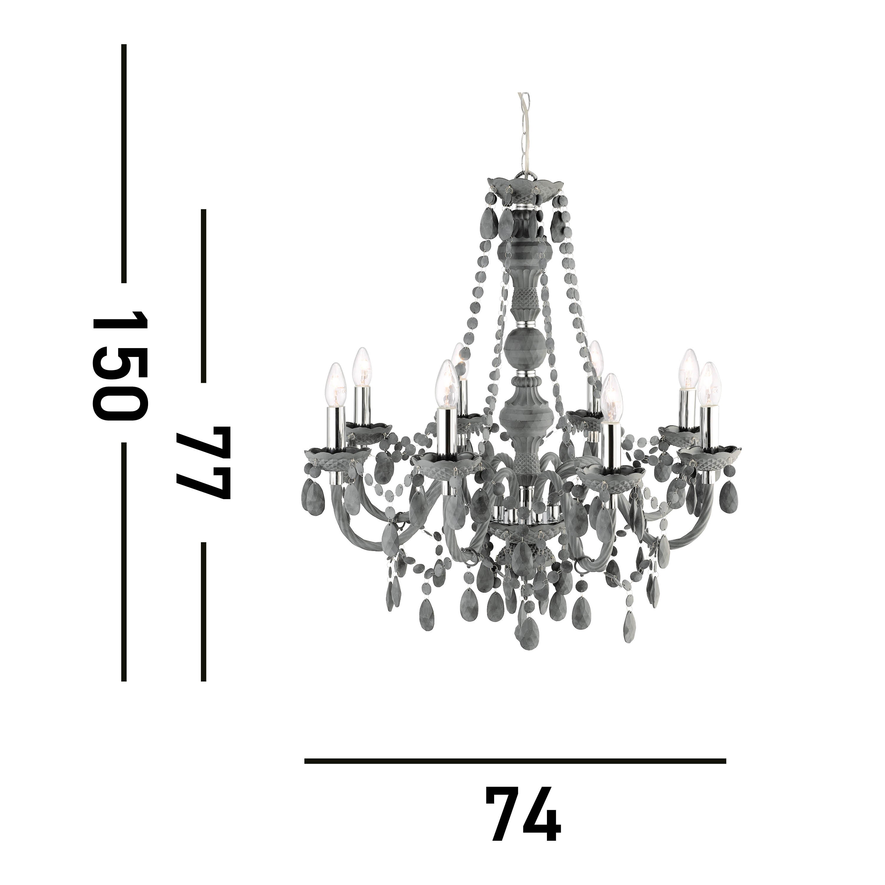 Searchlight Maple 8 Light Pendant - Grey Glass & Acrylic