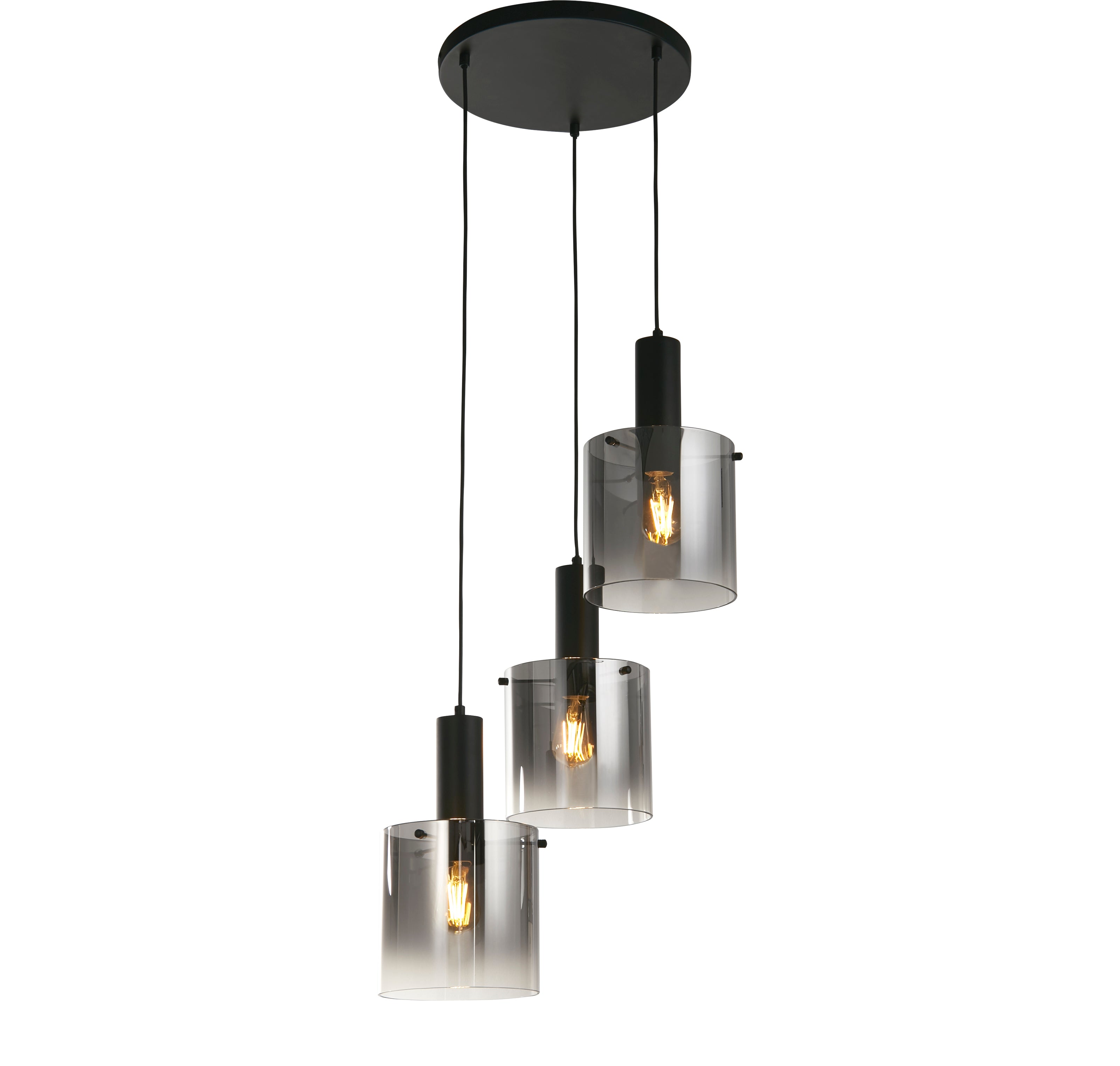 Searchlight Stirling 3 Light Multi-Drop Pendant - Black & Smoked Glass