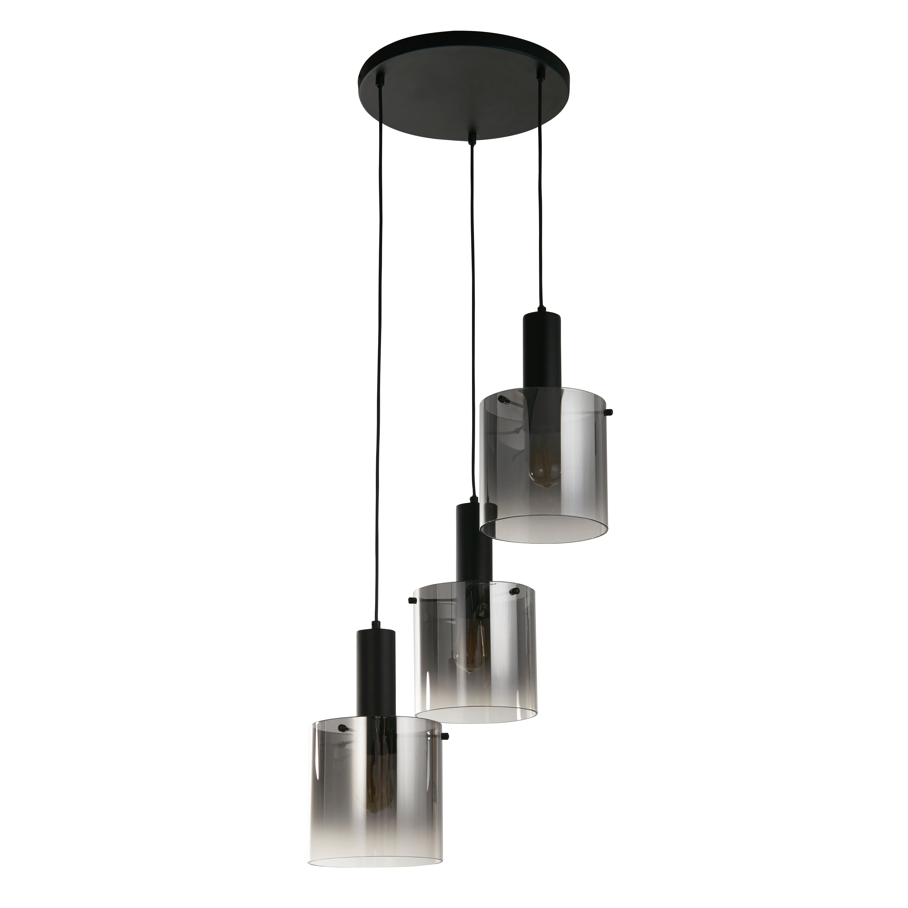 Searchlight Stirling 3 Light Multi-Drop Pendant - Black & Smoked Glass