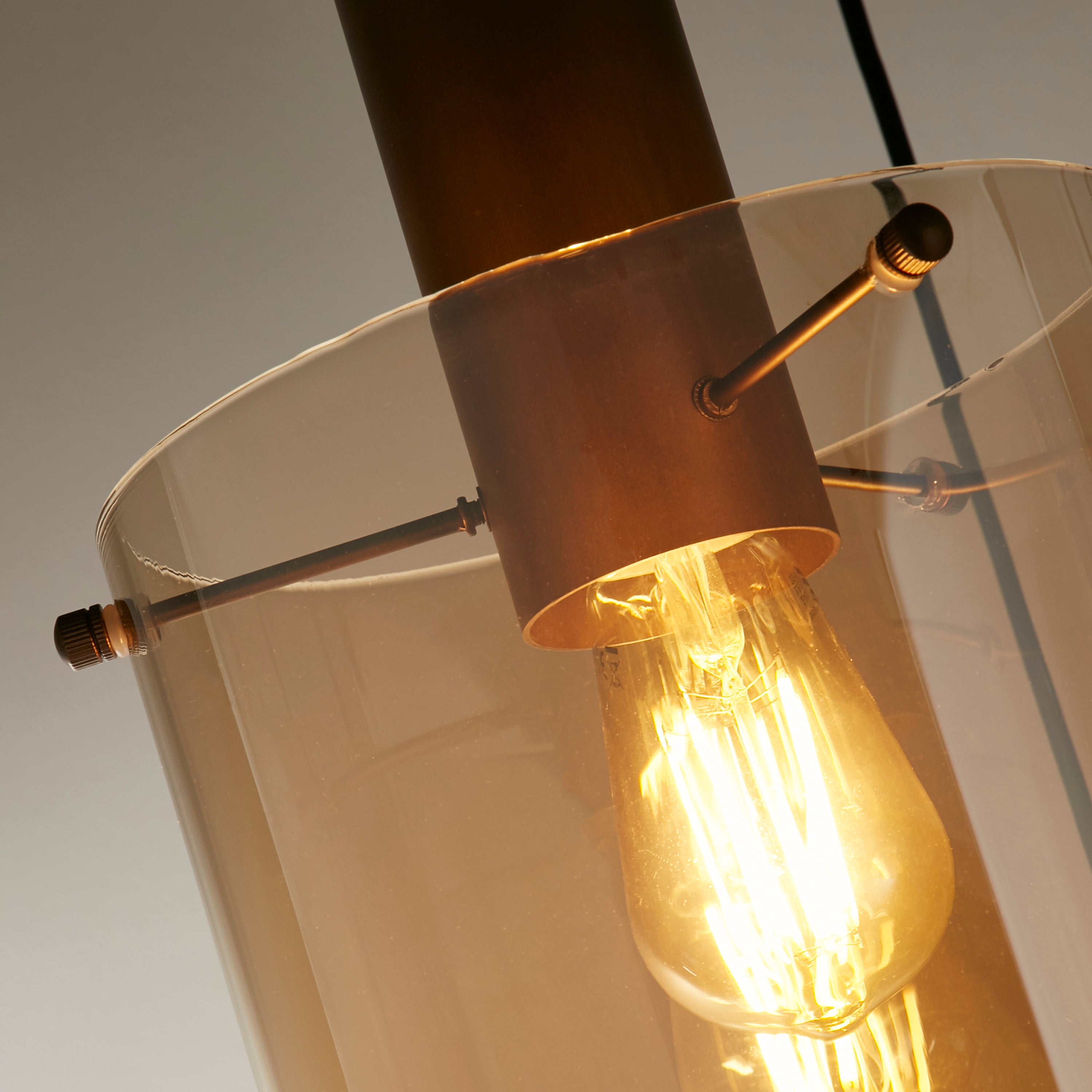 Searchlight Stirling 3 Light Multi-Drop Pendant - Mocha & Amber Glass