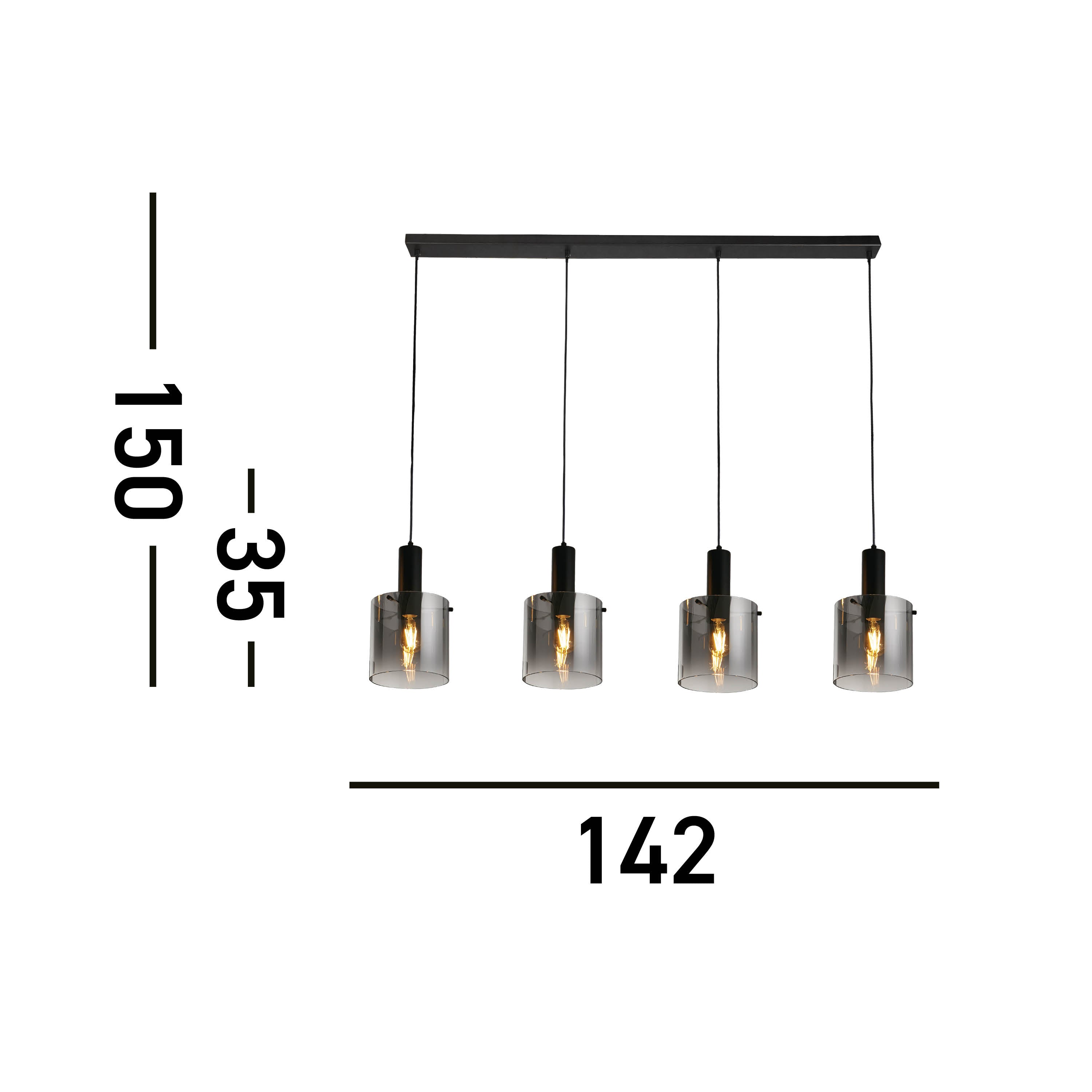 Searchlight Stirling 4 Light Bar Pendant - Black & Smoked Ombre Glass