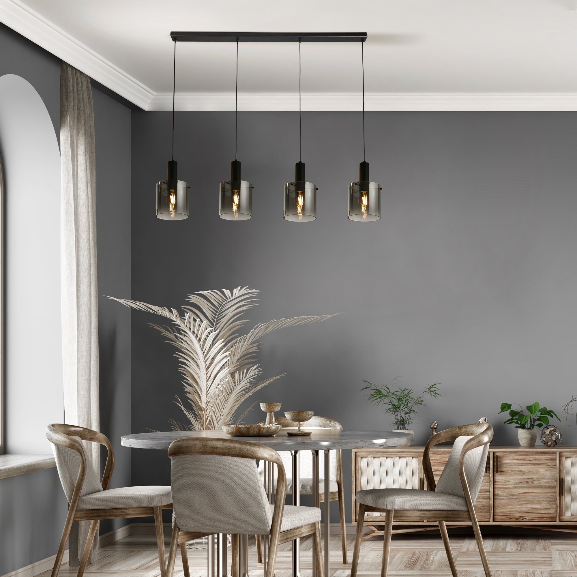 Searchlight Stirling 4 Light Bar Pendant - Black & Smoked Ombre Glass