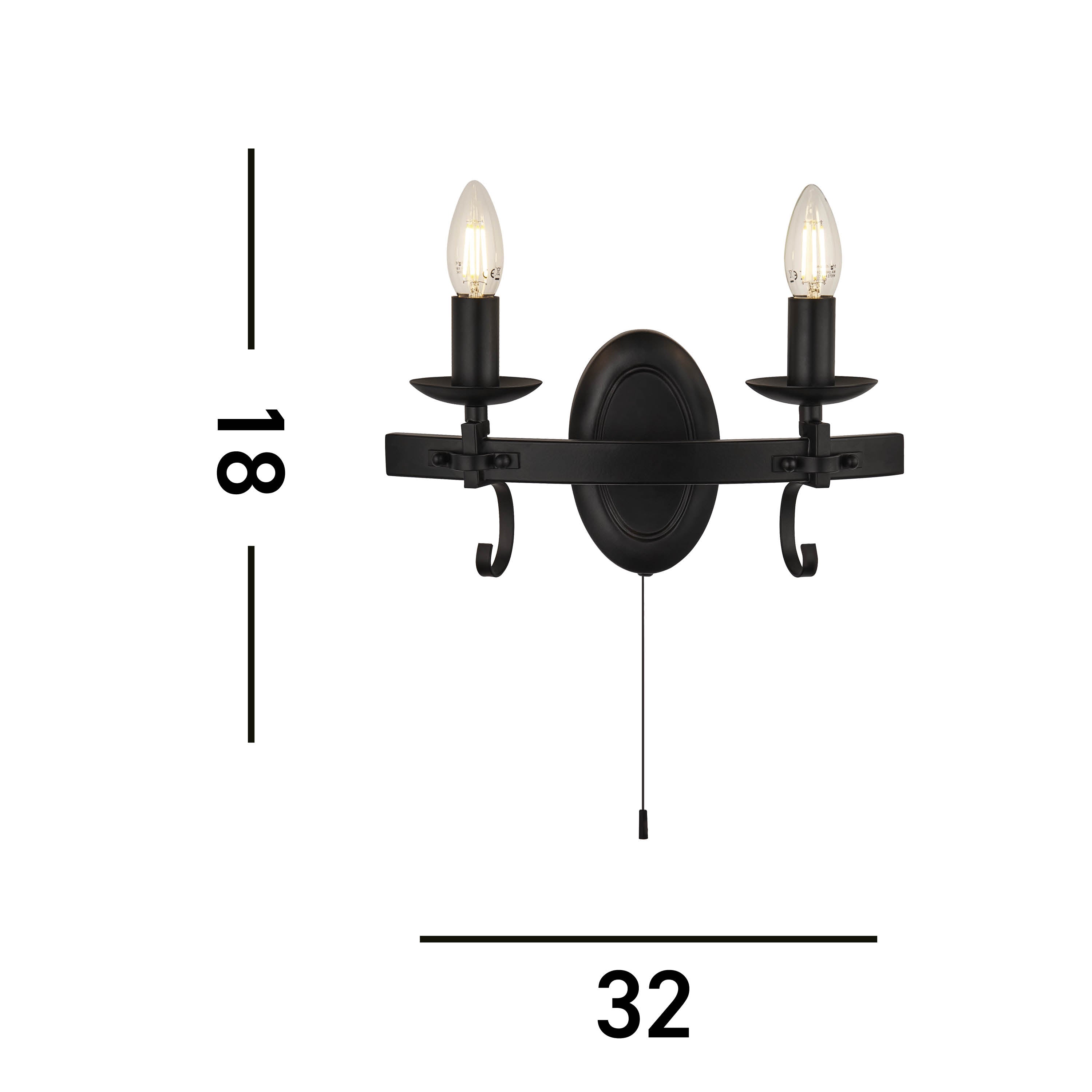 Searchlight Cadogan III 2 Light Wall Light - Black Wrought Iron