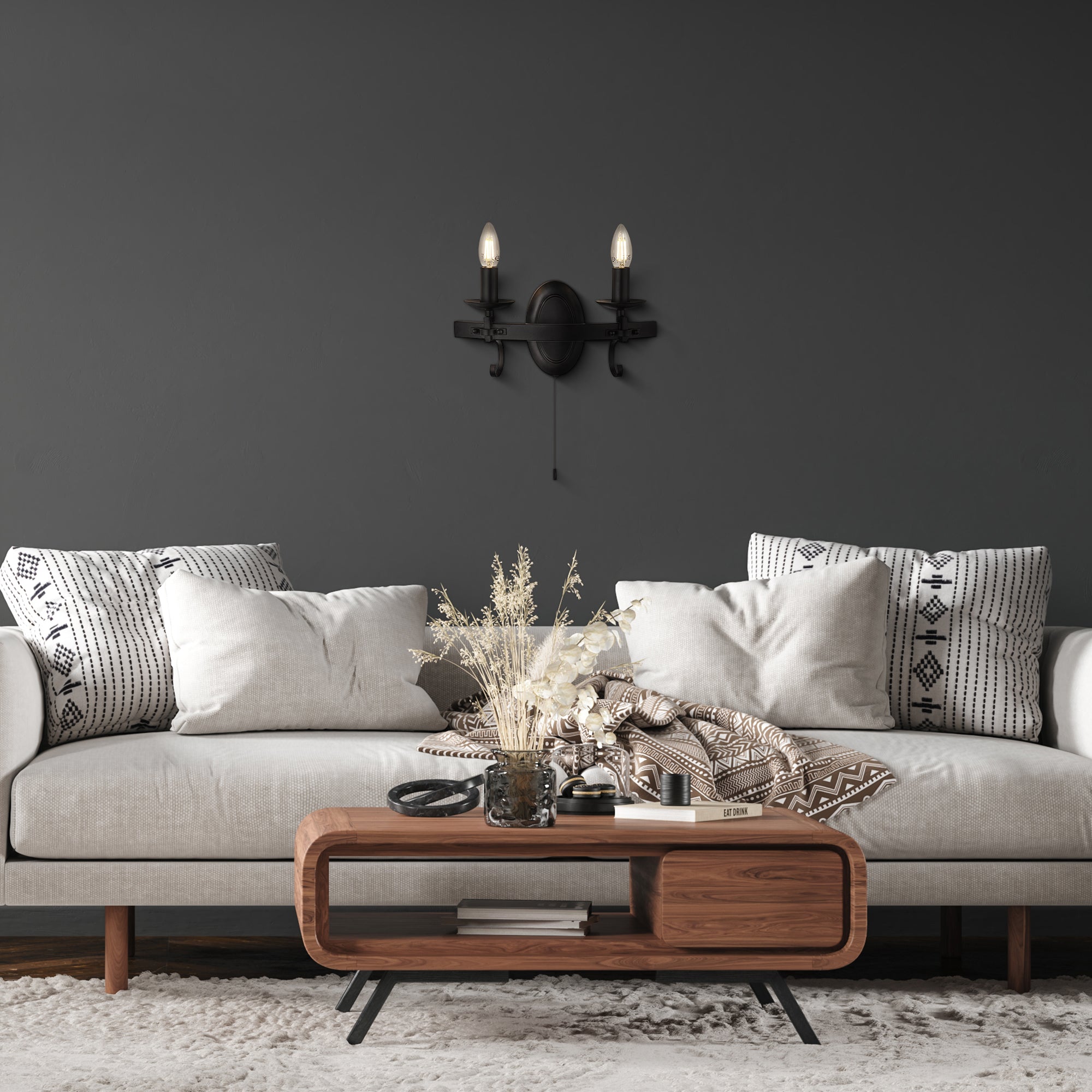 Searchlight Cadogan III 2 Light Wall Light - Black Wrought Iron