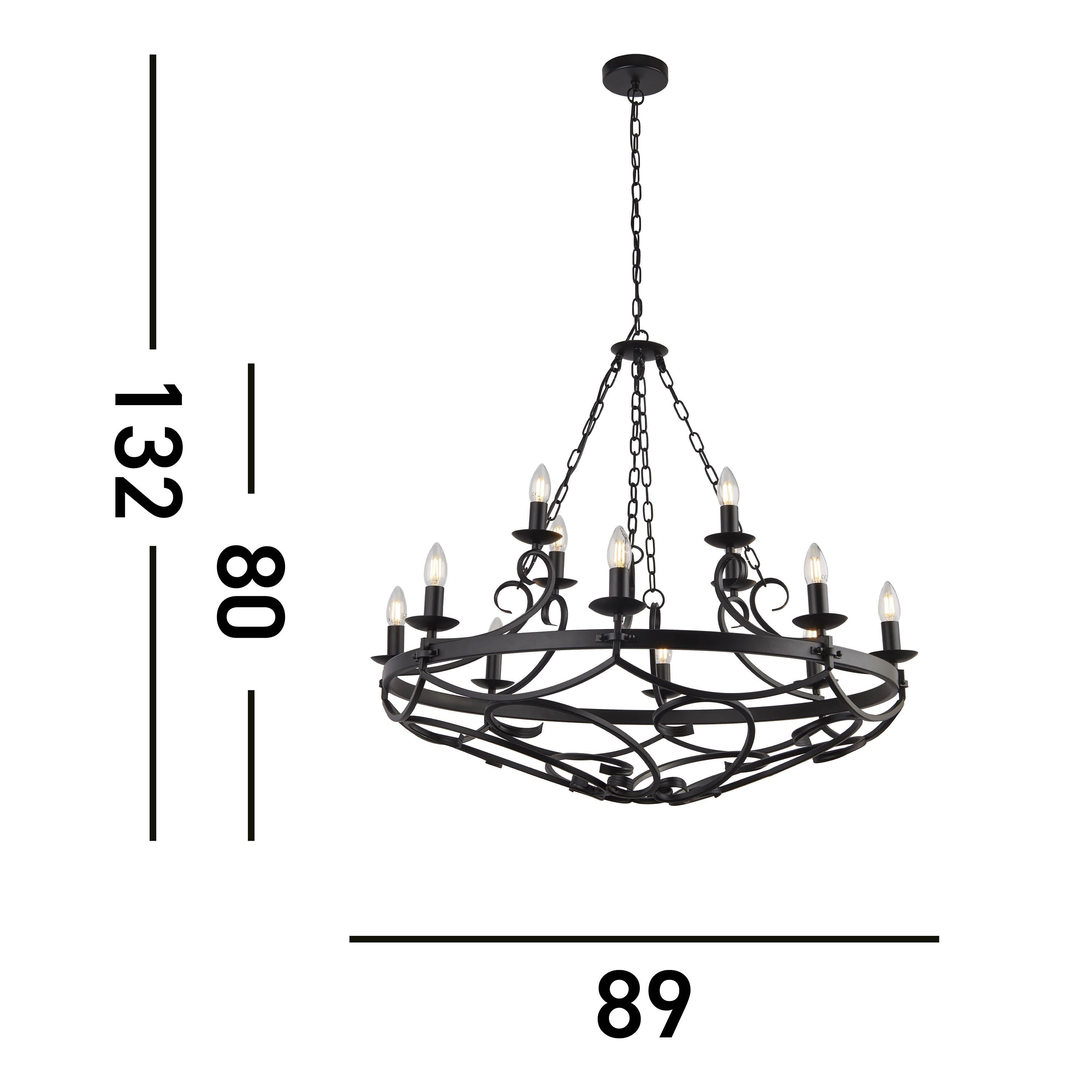 Searchlight Cadogan III 12 Light Pendant - Black Wrought Iron