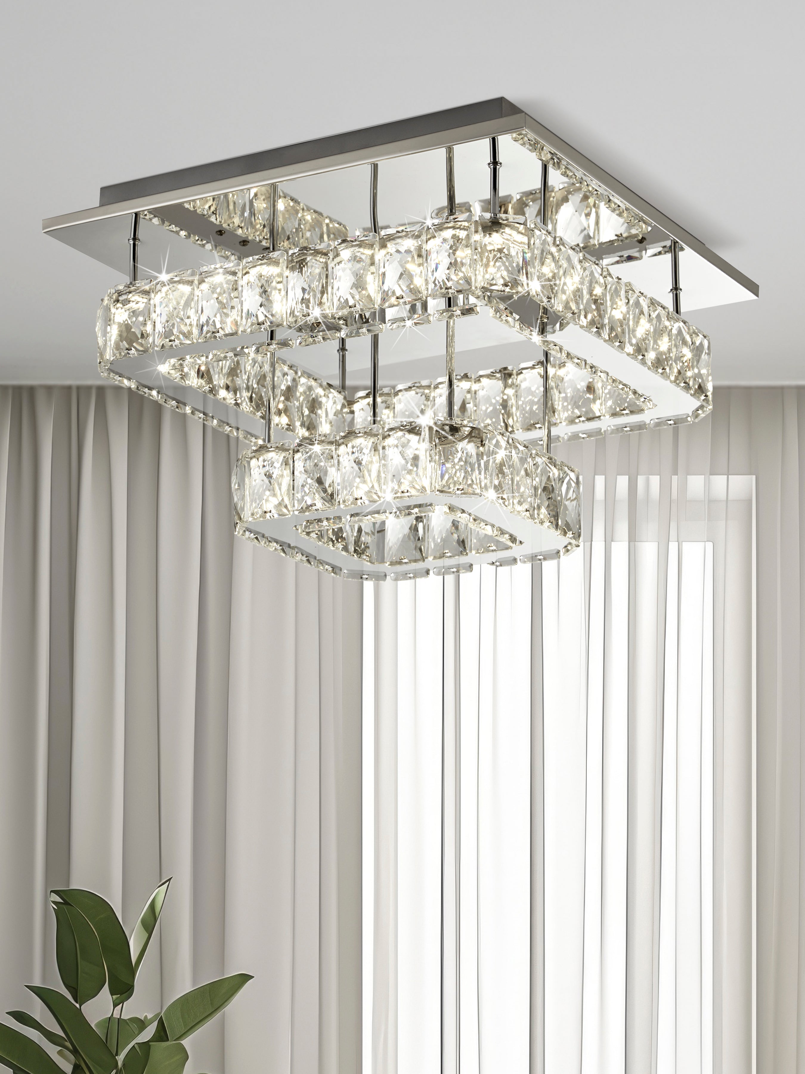 Searchlight Canarvan 2 Tier LED Ceiling Flush - Polished Chrome & Crystal