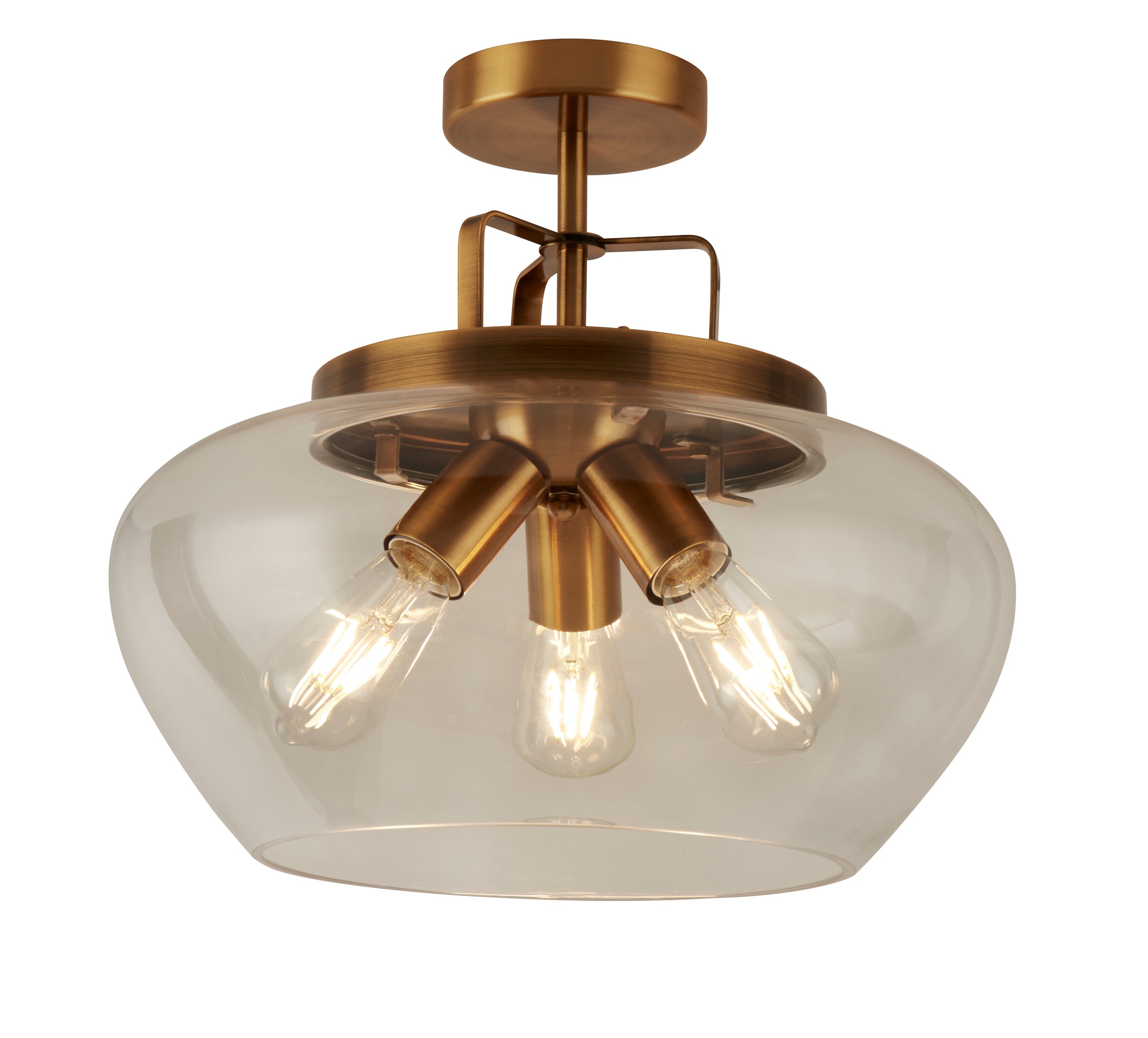 Searchlight Burleigh 3 Light Semi-Flush Ceiling Light - Bronze & Clear Glass