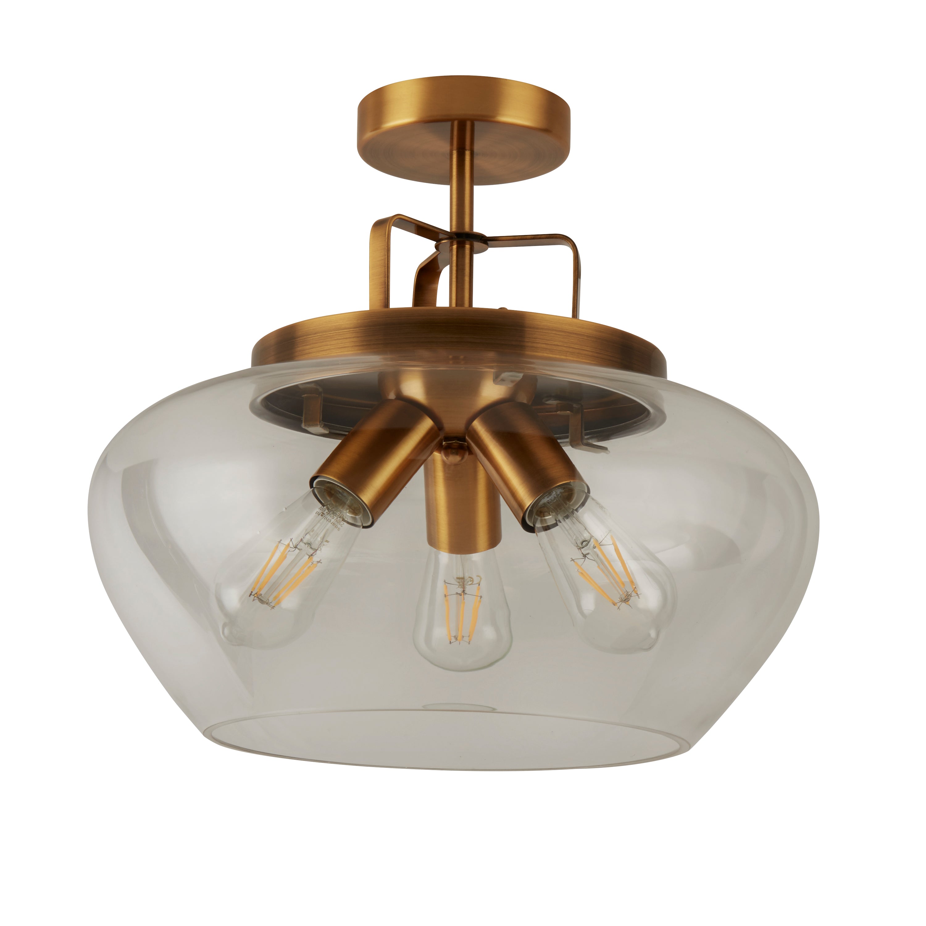 Searchlight Burleigh 3 Light Semi-Flush Ceiling Light - Bronze & Clear Glass