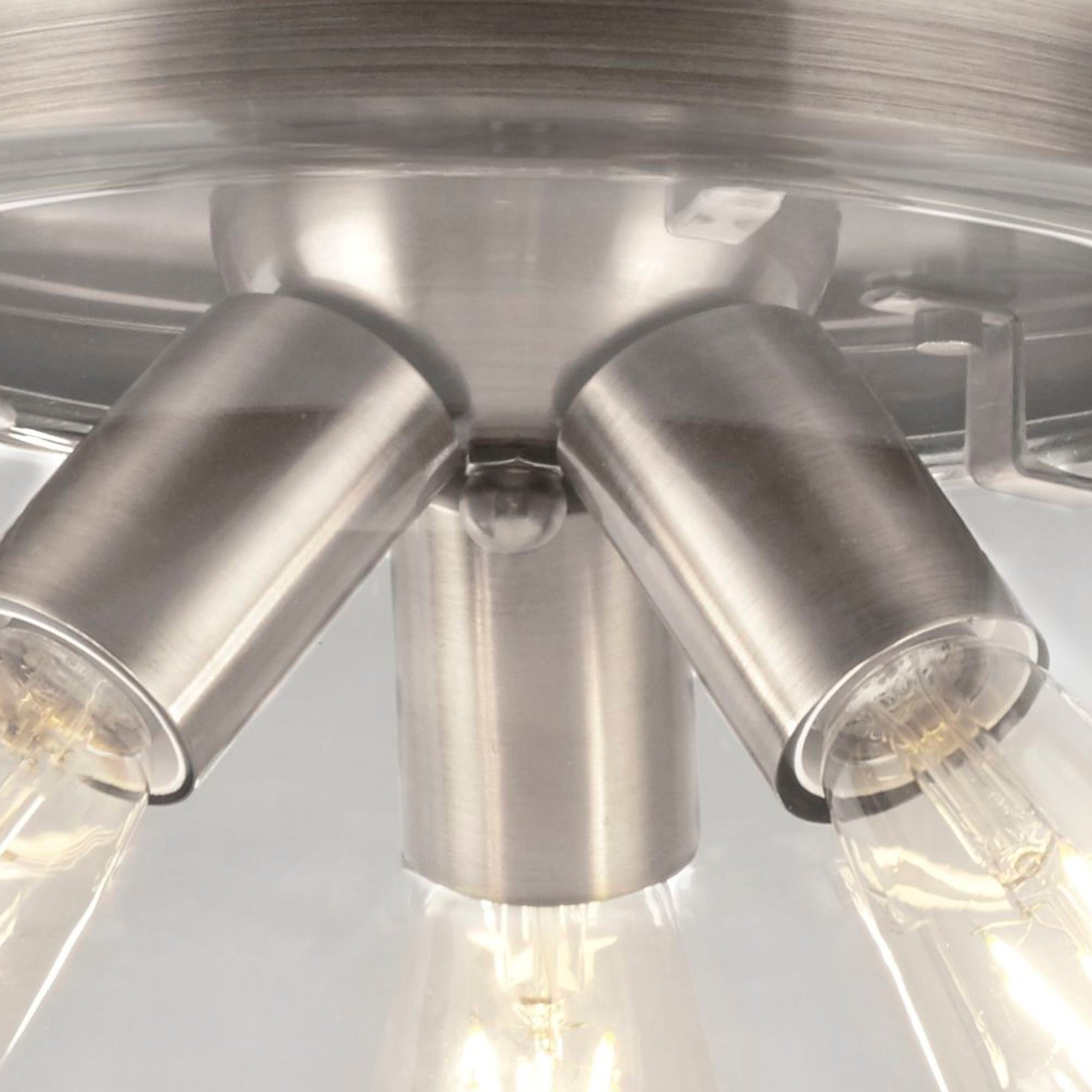 Searchlight Burleigh 3 Light Semi-Flush Ceiling Light - Silver & Clear Glass