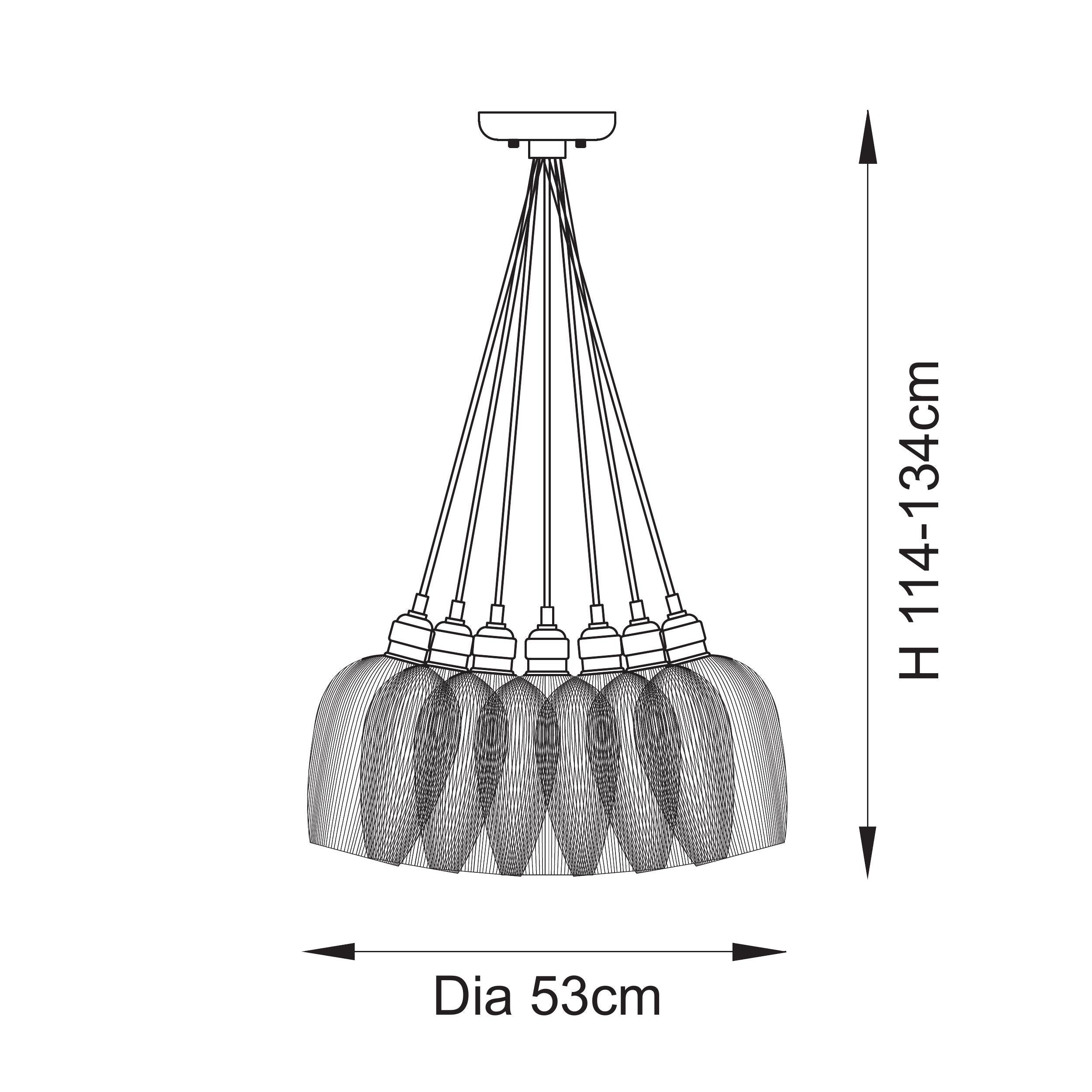 Utopia Finesse 7 Light Cluster Ceiling Pendant - Bright Nickel & Clear Ribbed Glass